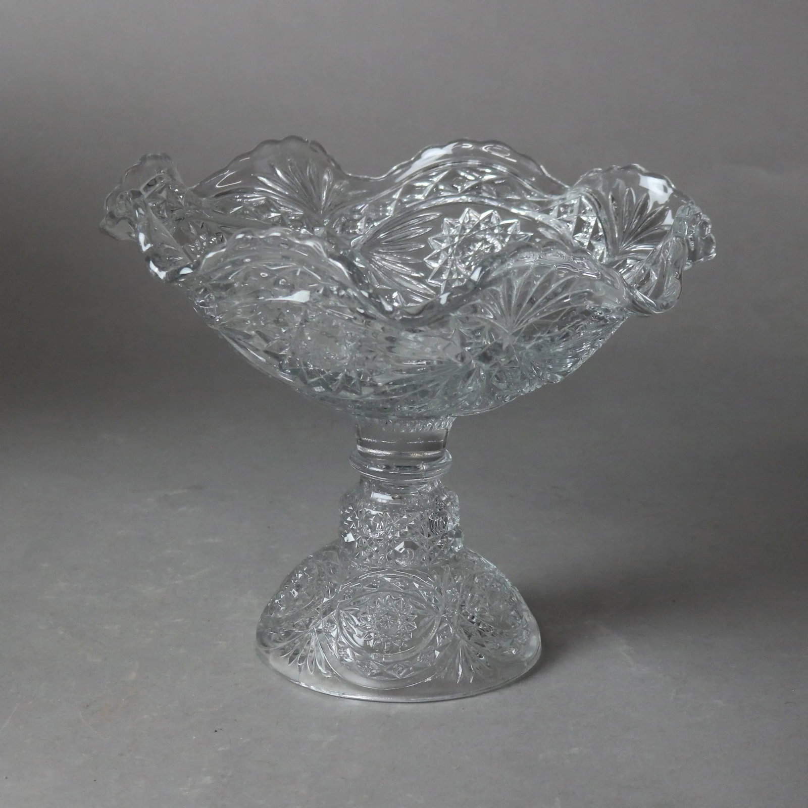 Circa 1920 Antique Pressed Glass Punch Bowls & Compote Set- 3 Pieces - 5