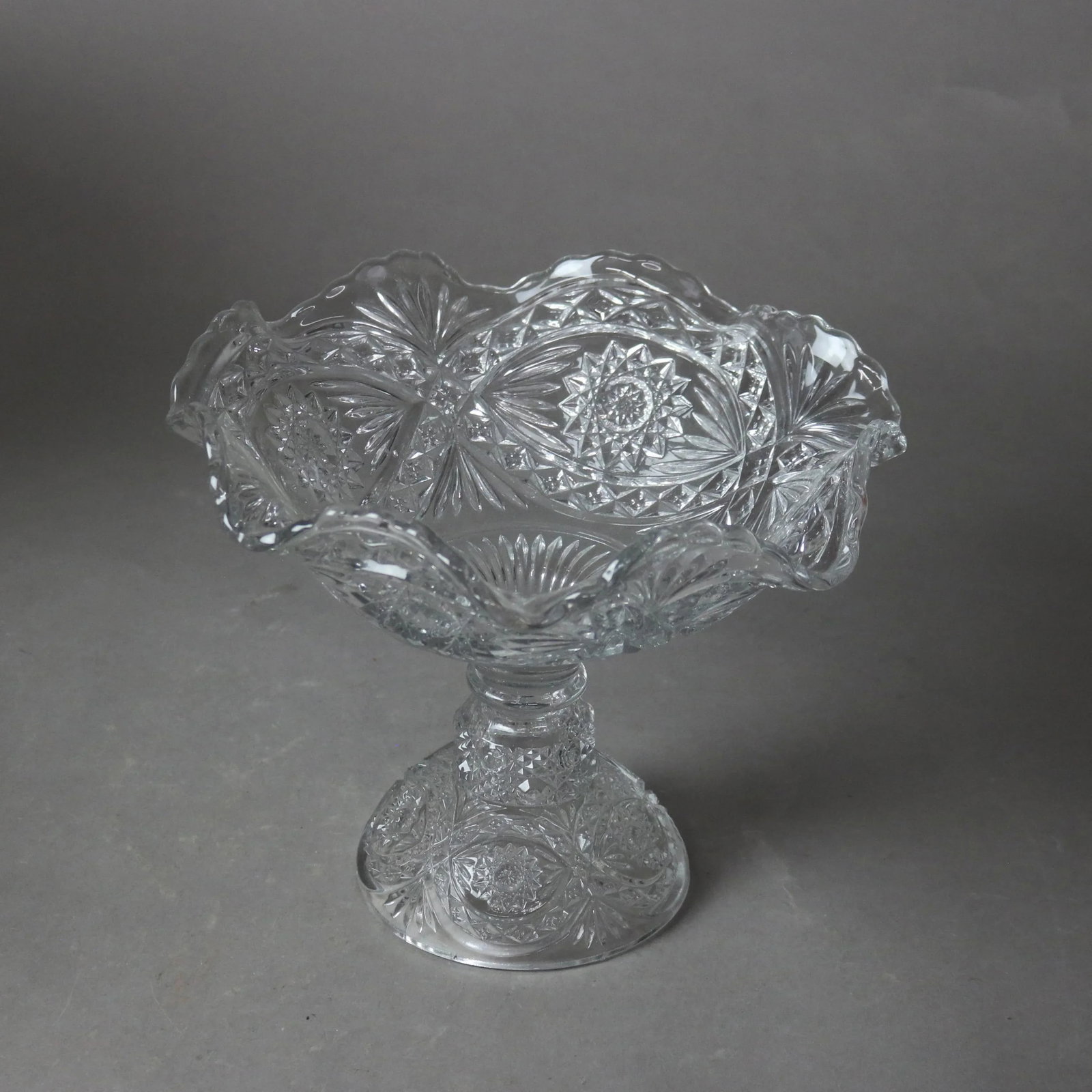 Circa 1920 Antique Pressed Glass Punch Bowls & Compote Set- 3 Pieces - 6