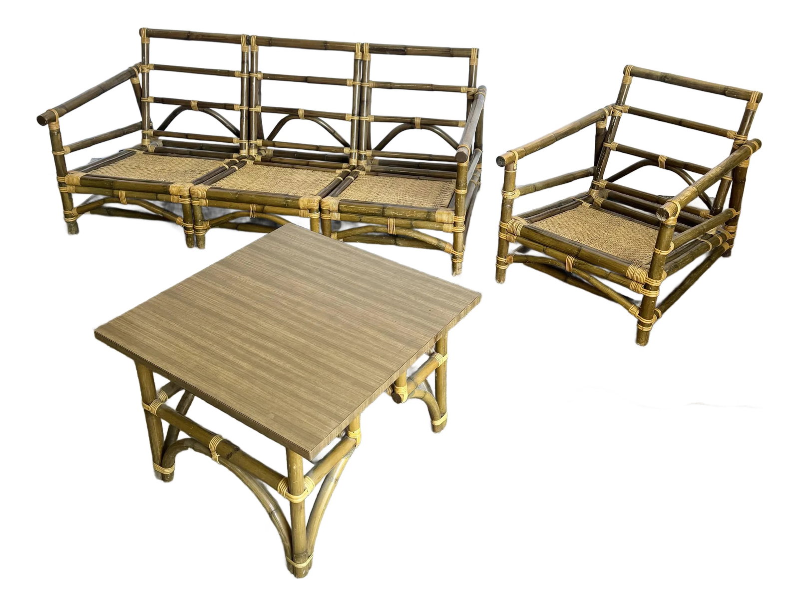 Boho Chic Bamboo Wicker Modular Sofa, Lounge Chair and Side Table Set by Calif-Asia - 5 Pieces (1 of 12)