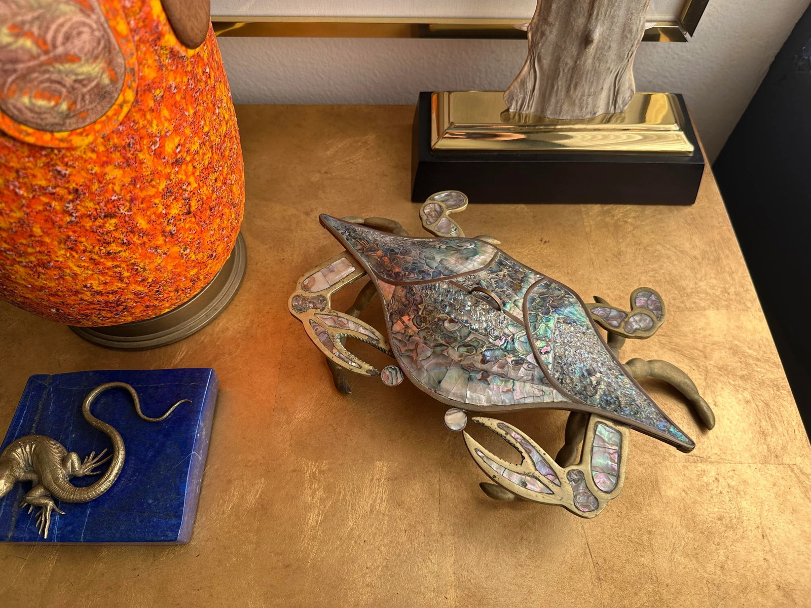 1970s Brass Crab Sculpture Trinket Box - 11
