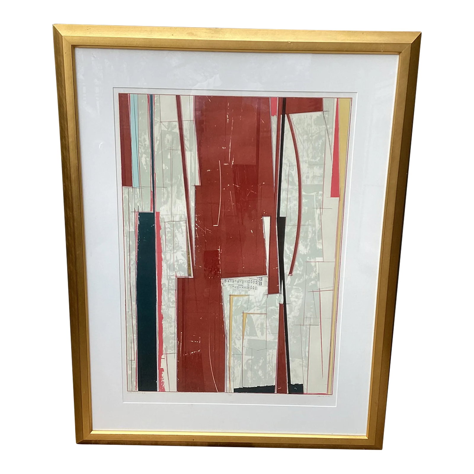 Large Signed Numbered Lithograph by John Pavlicek "Magnificat #2" 2/50: Bold colors with a whimsical musical flair this is a signed numbered print by John Pavlicek matted and framed in a gold wood frame Condition: Alterations: Original Condition Unaltered Imperfections: S