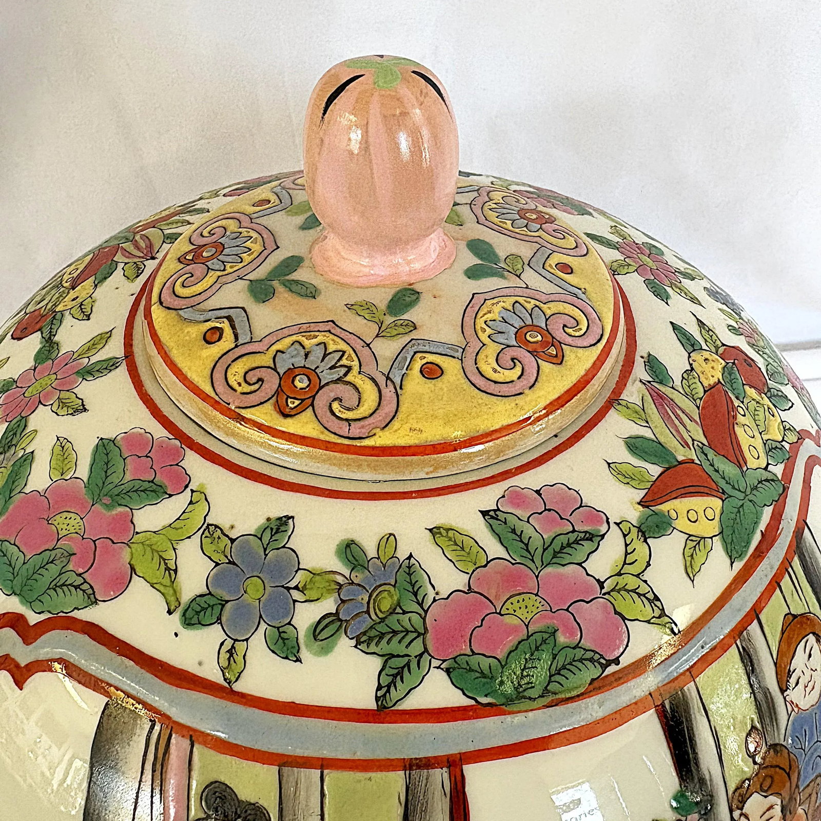 Mid Century Chinese Rose Famille Hand Painted Porcelain Lidded Ginger Jar - 10