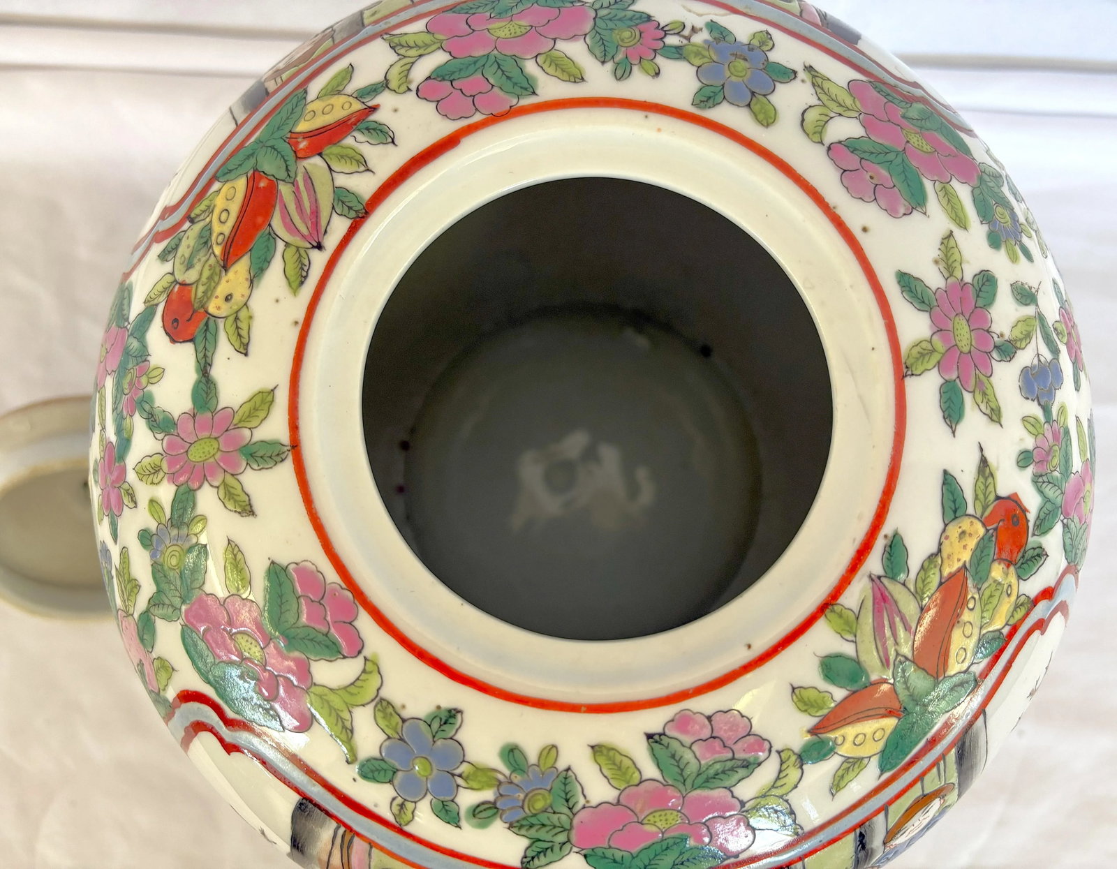 Mid Century Chinese Rose Famille Hand Painted Porcelain Lidded Ginger Jar - 8