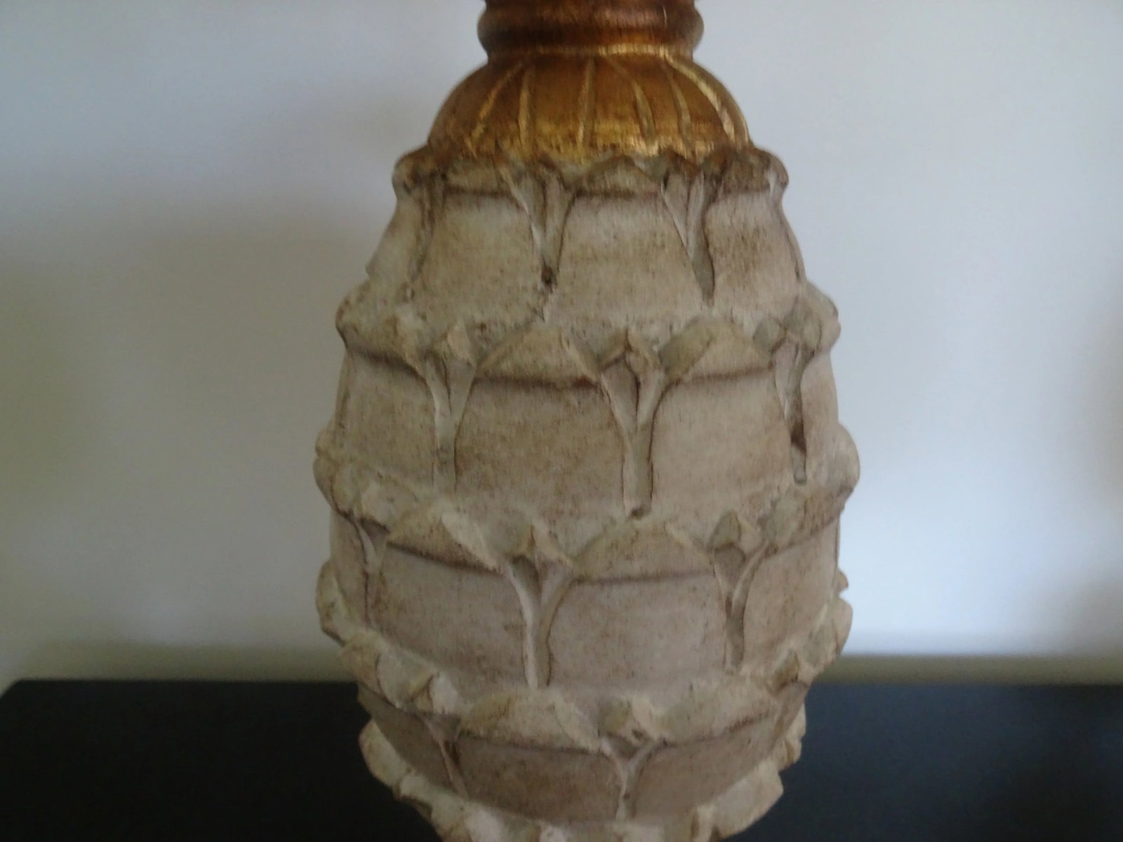 Vintage Gilt and Pickled Wood Carved Lamps - a Pair - 4