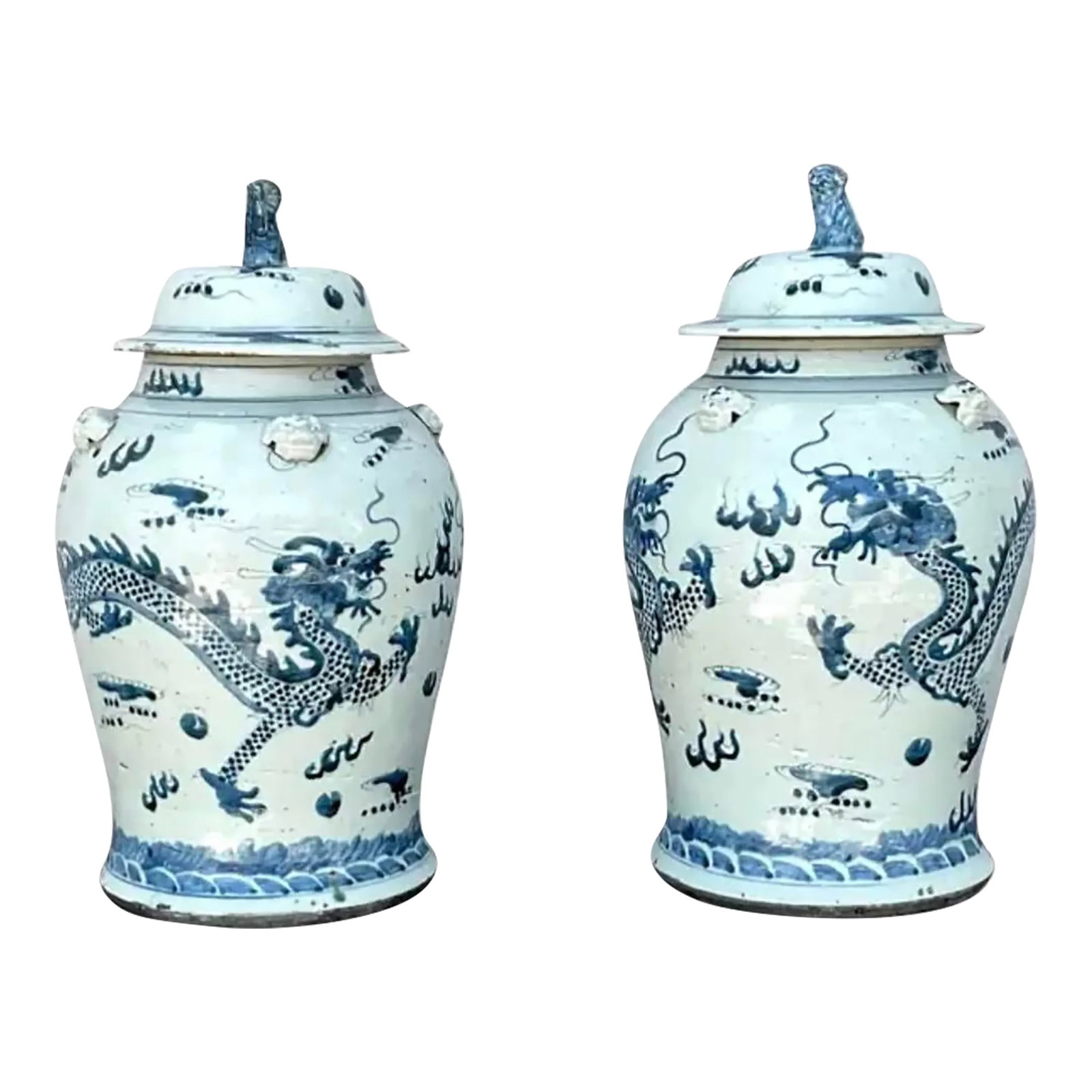 Chinese Blue and White Chinese Porcelain Jars With Lids - A Pair (1 of 8)