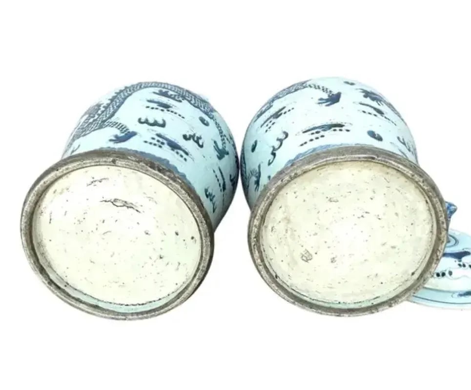 Chinese Blue and White Chinese Porcelain Jars With Lids - A Pair - 8