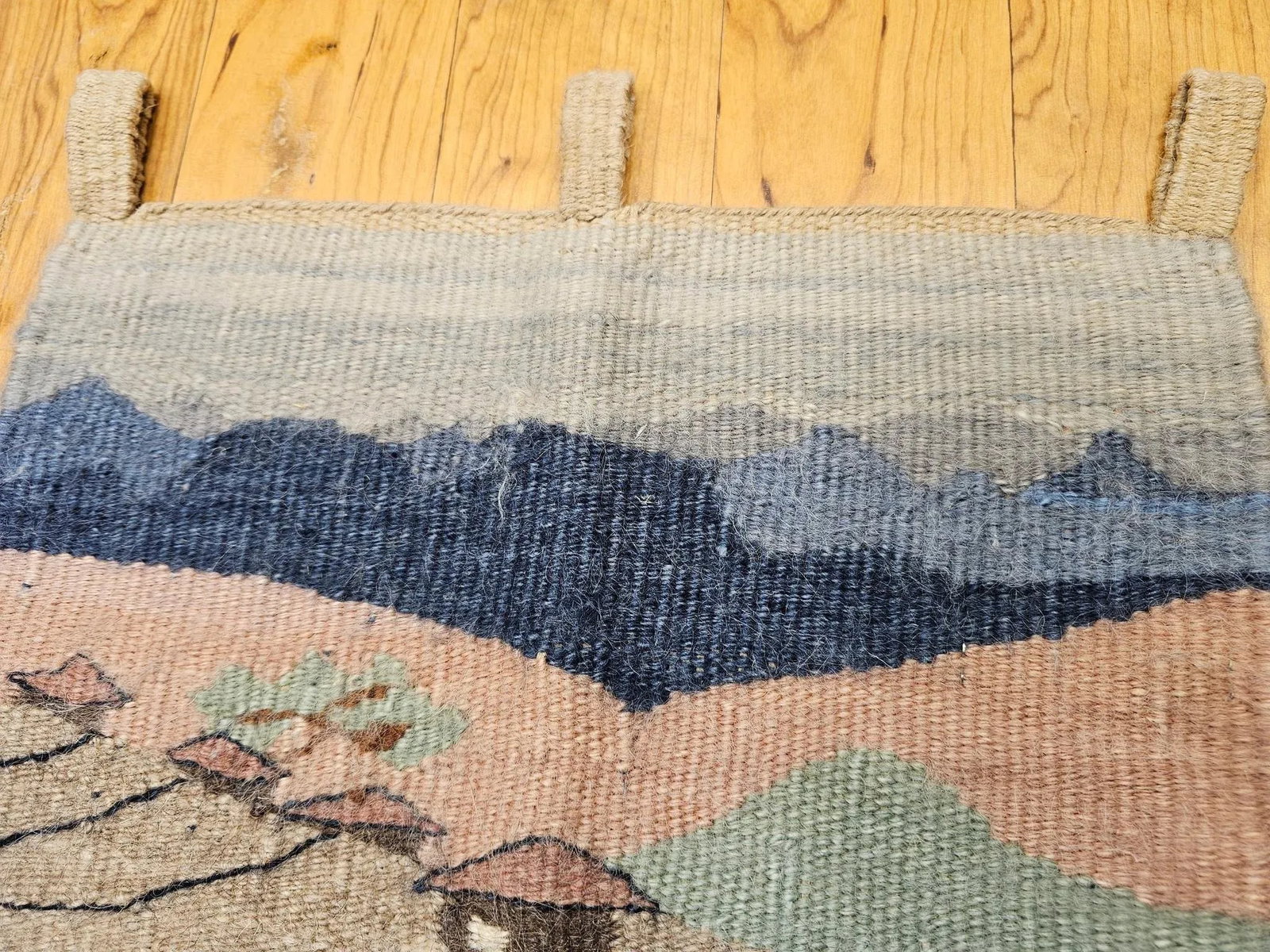 Vintage Hand Woven African Tapestry Depicting Village and Mountain Landscape - 5