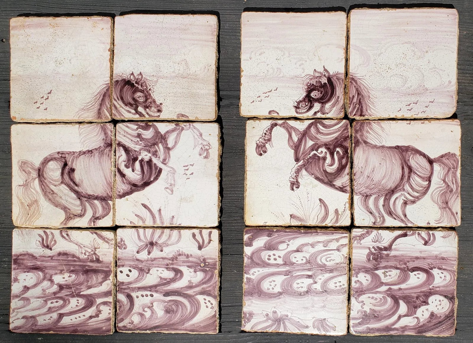 18th-Century Rotterdam Dutch Delft Tiles Framed Pictures of Rearing Horses - 5
