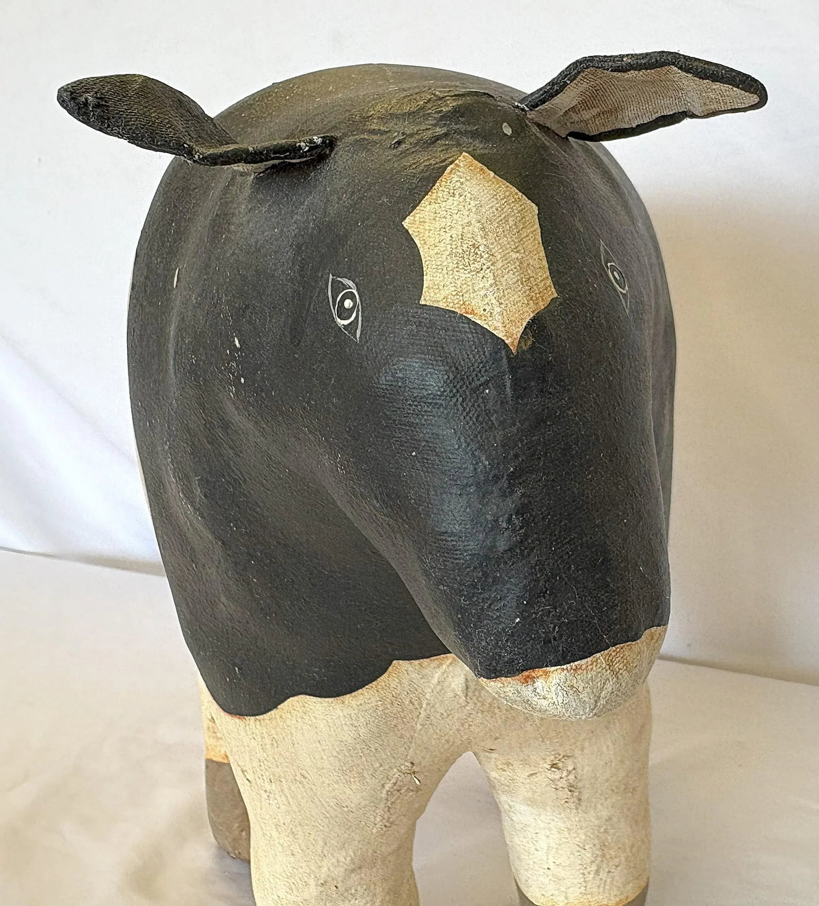 Vintage Artisan Crafted Folk Art Canvas Stuffed and Painted Cow Soft Sculpture - 10