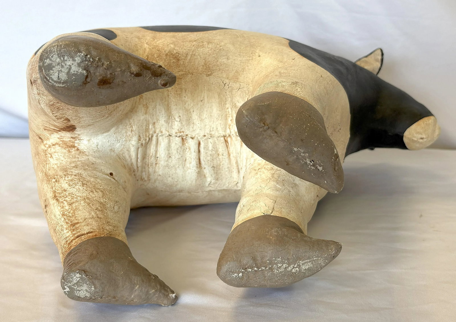 Vintage Artisan Crafted Folk Art Canvas Stuffed and Painted Cow Soft Sculpture - 11