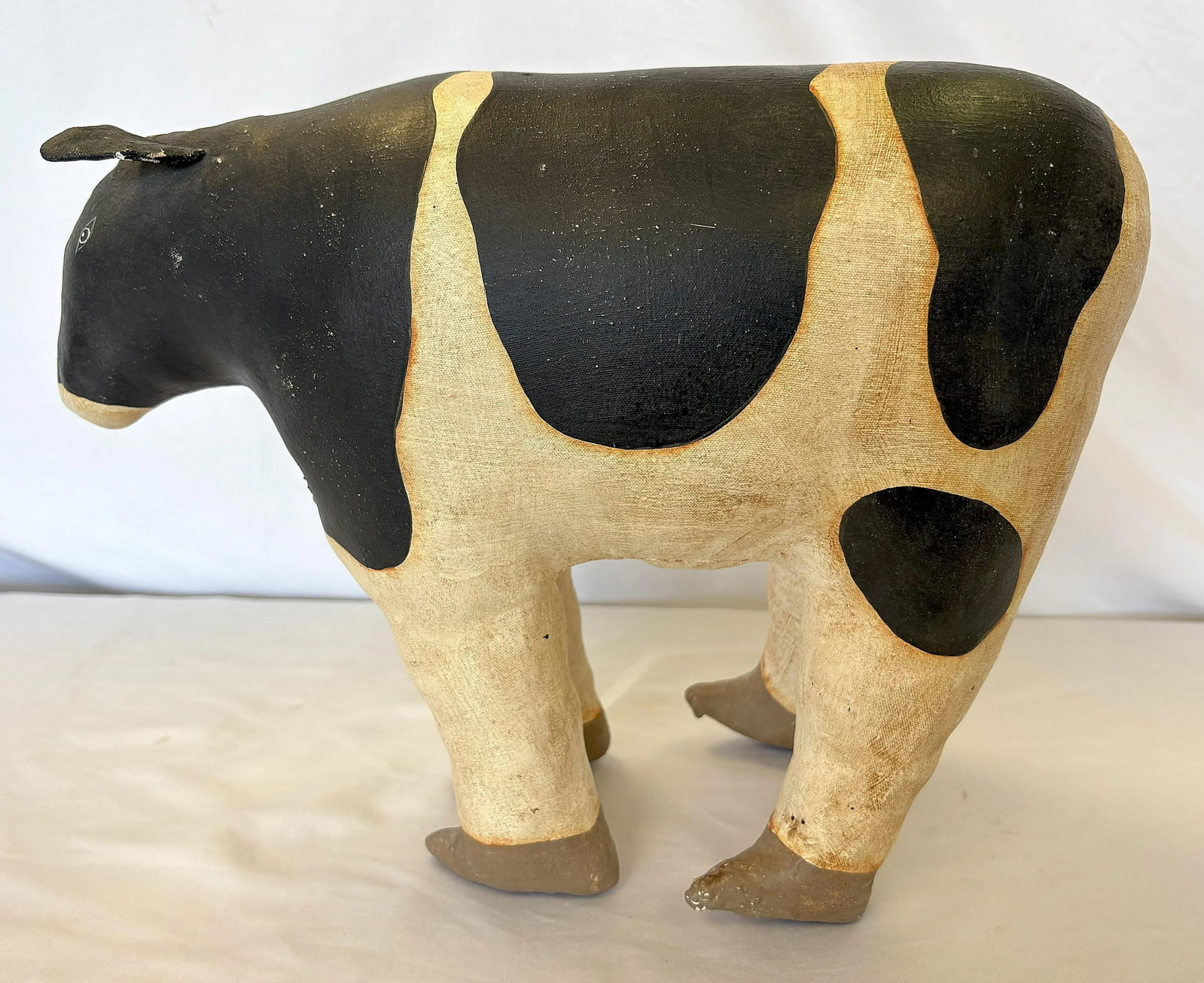 Vintage Artisan Crafted Folk Art Canvas Stuffed and Painted Cow Soft Sculpture - 5