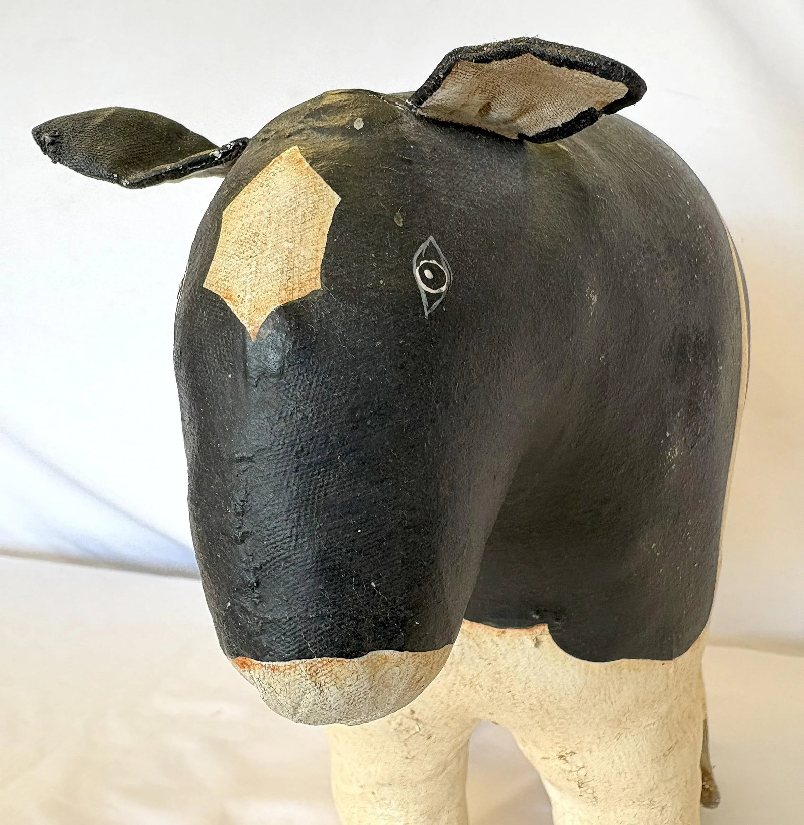 Vintage Artisan Crafted Folk Art Canvas Stuffed and Painted Cow Soft Sculpture - 6