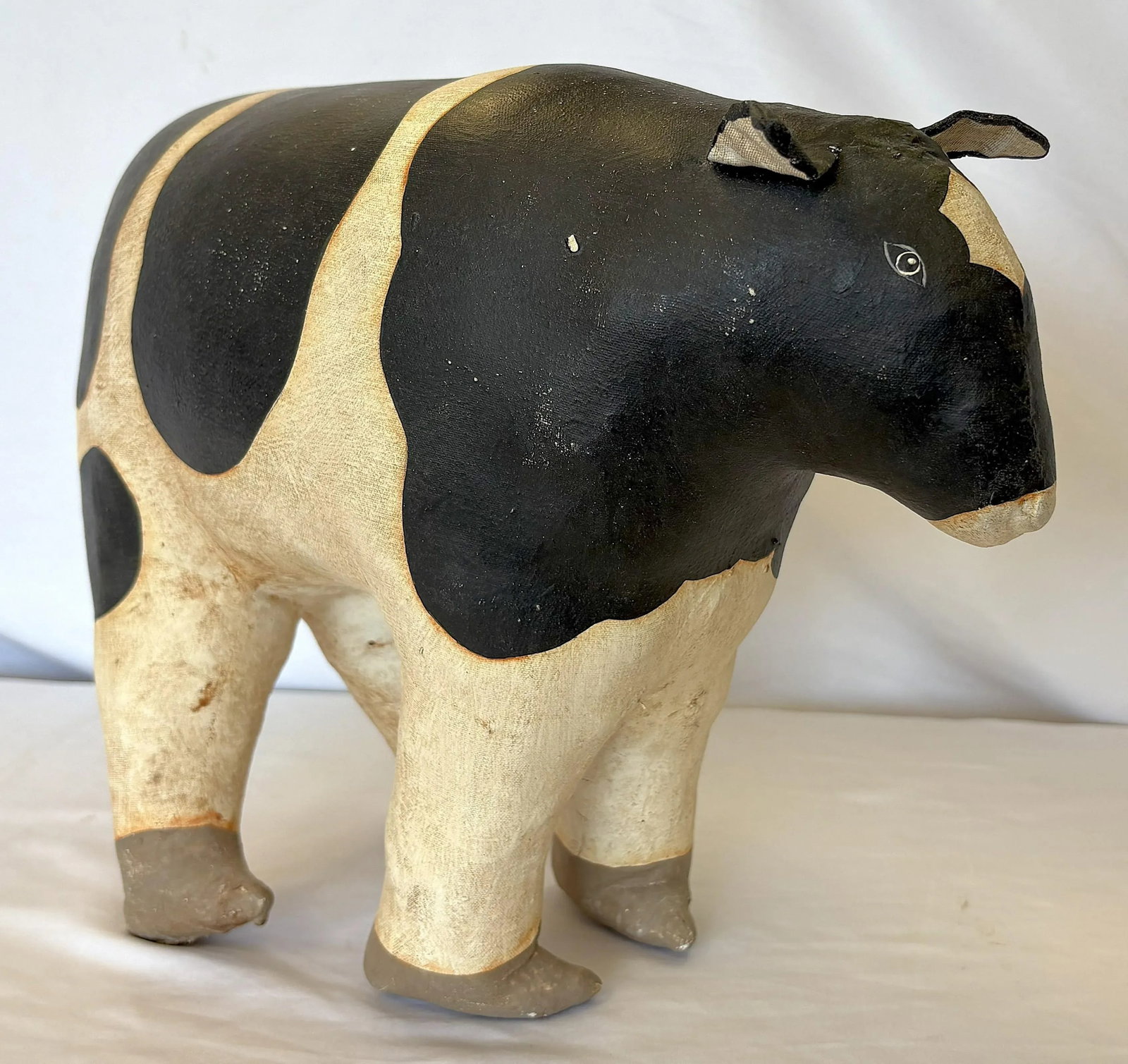 Vintage Artisan Crafted Folk Art Canvas Stuffed and Painted Cow Soft Sculpture - 8