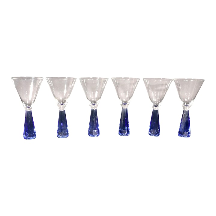 Vintage Post-Modern Translucent Blue Base Martini Glasses (1 of 7)