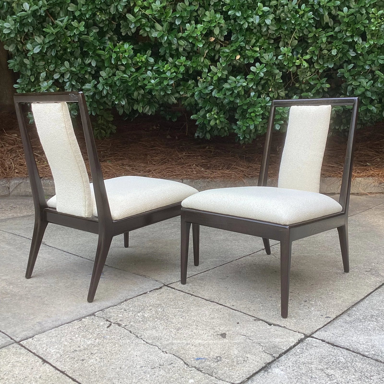 1950s Chic Tommi Parzinger Style Low Slung Slipper Chairs in New Boucle Upholstery - Set of 2 - 2