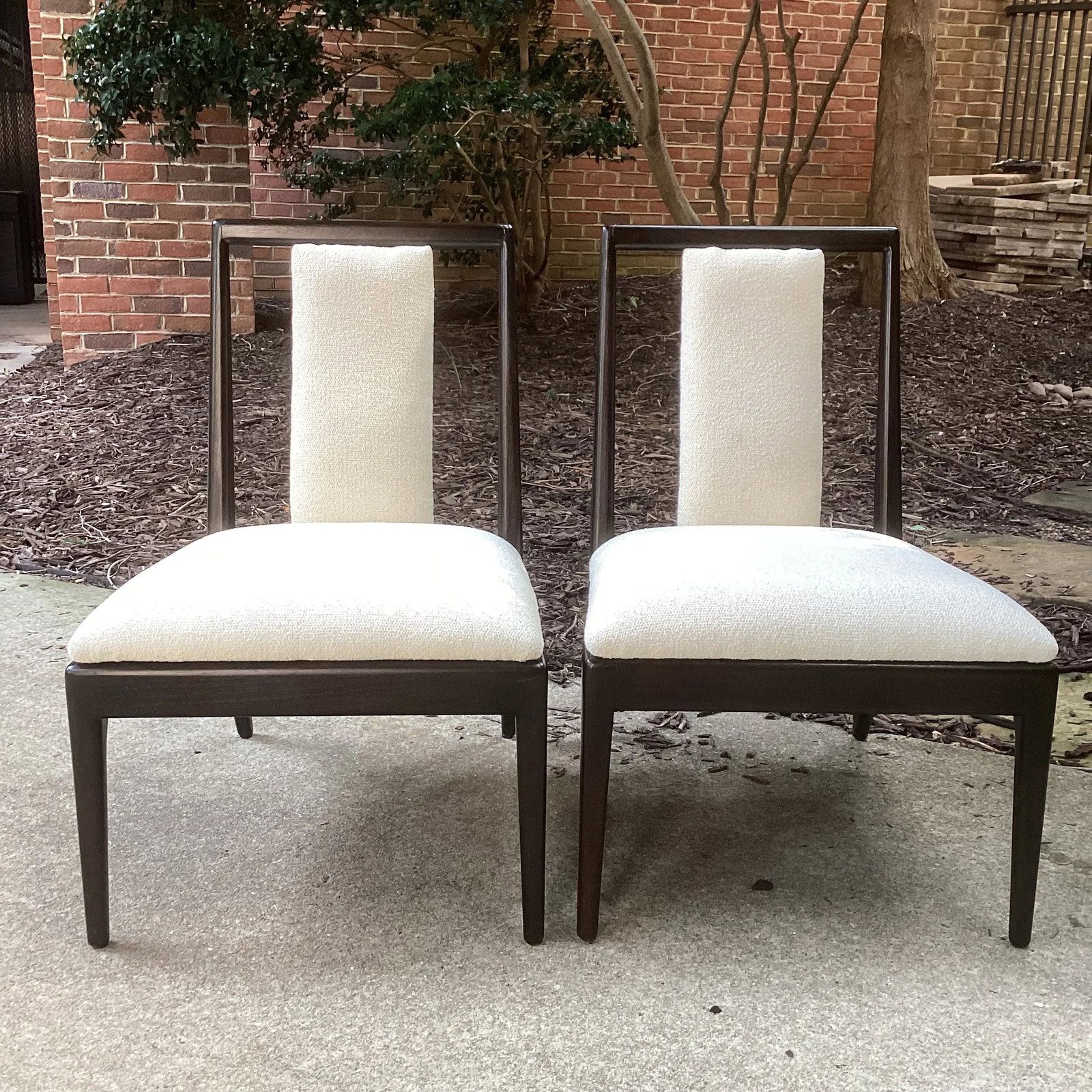 1950s Chic Tommi Parzinger Style Low Slung Slipper Chairs in New Boucle Upholstery - Set of 2 - 6