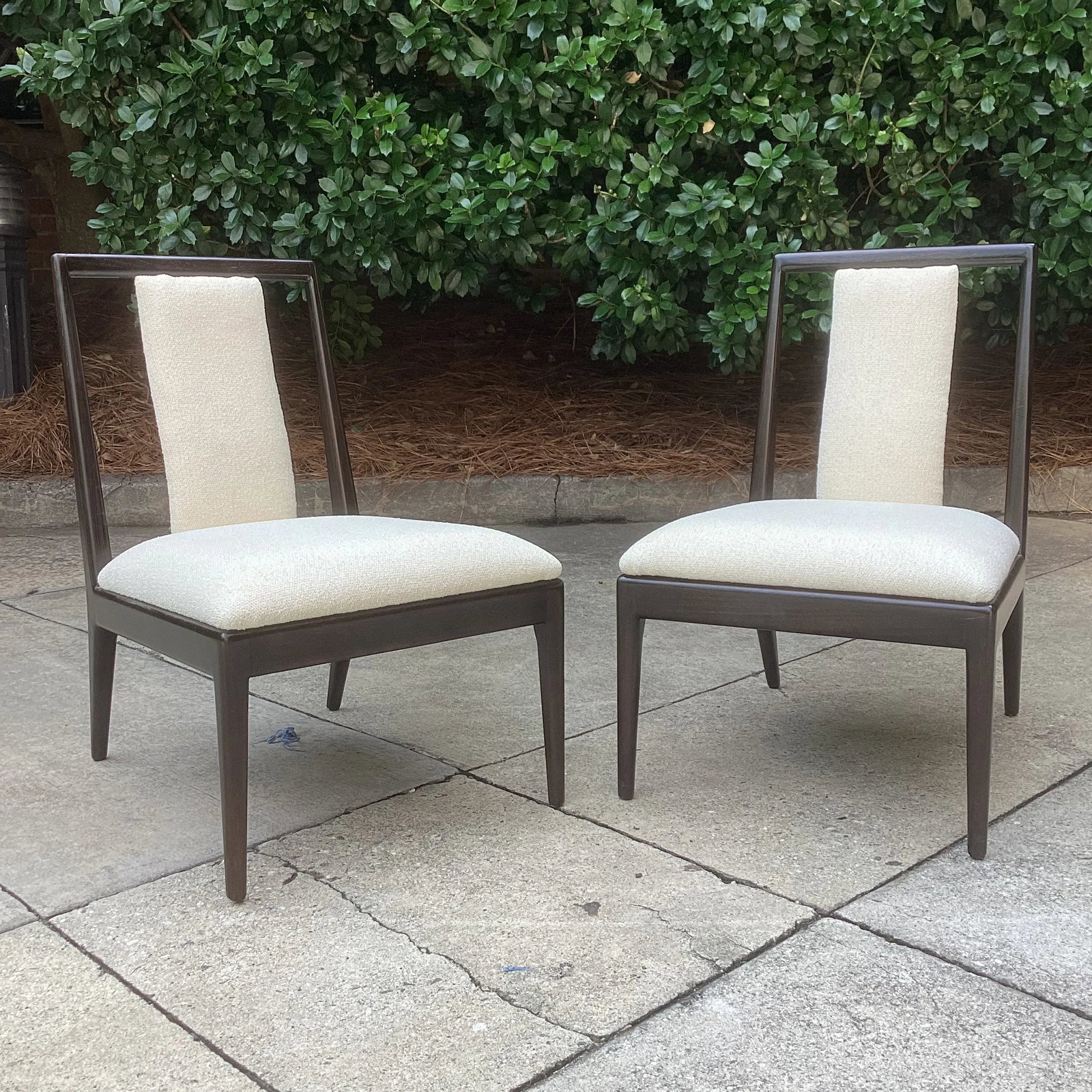 1950s Chic Tommi Parzinger Style Low Slung Slipper Chairs in New Boucle Upholstery - Set of 2 - 9