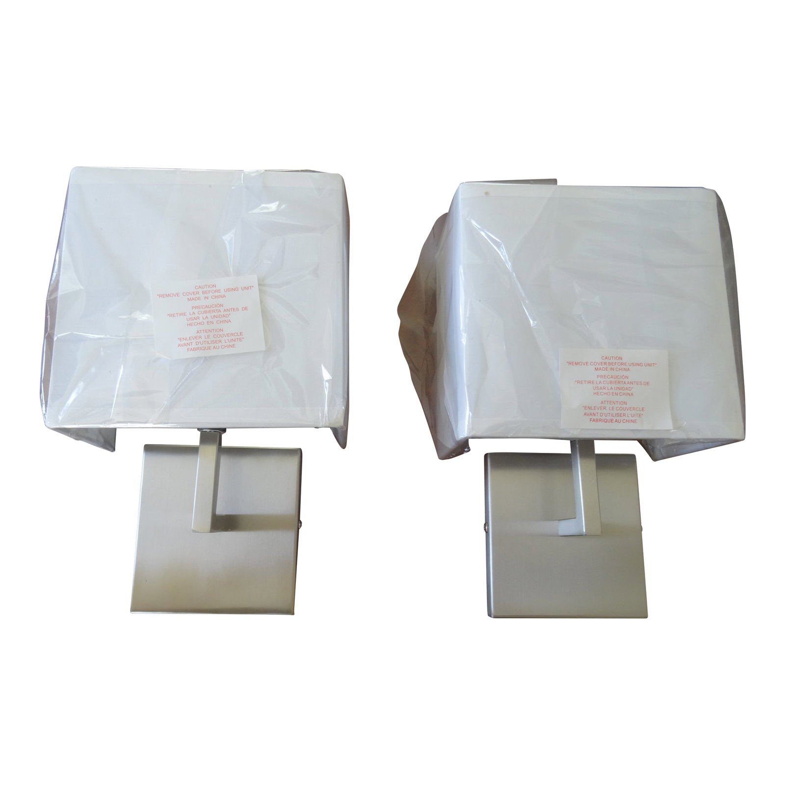 George Kovacs Modern Brushed Nickel Sconces - a Pair: Never used sconces shades still wrapped by luxury light maker George Kovacs. They have built in switches which make them great for different applications such as next to a bed. Condition: