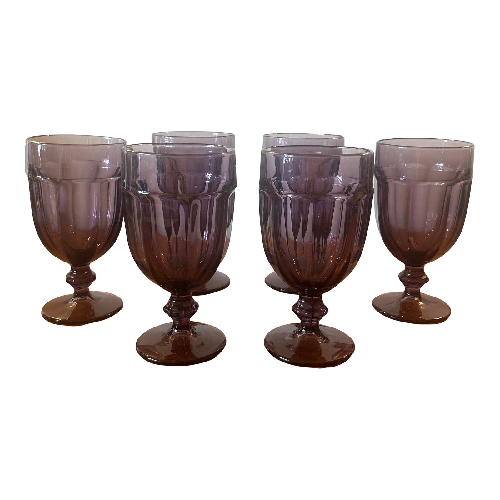 1970s Libbey Gibraltar Purple Goblets- Set of 6: Set of 6 Libbey purple tea or water glasses heavy well made perfect for summer days and your holiday parties Condition: Alterations: Original Condition Unaltered Imperfections: Some Imperfections Cond