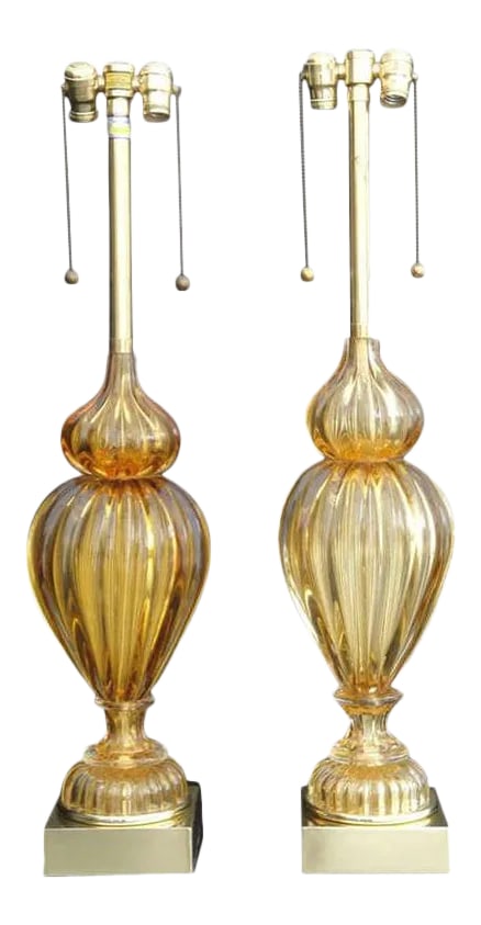 Golden Amber Murano Lamps by Marbro - a Pair (1 of 8)