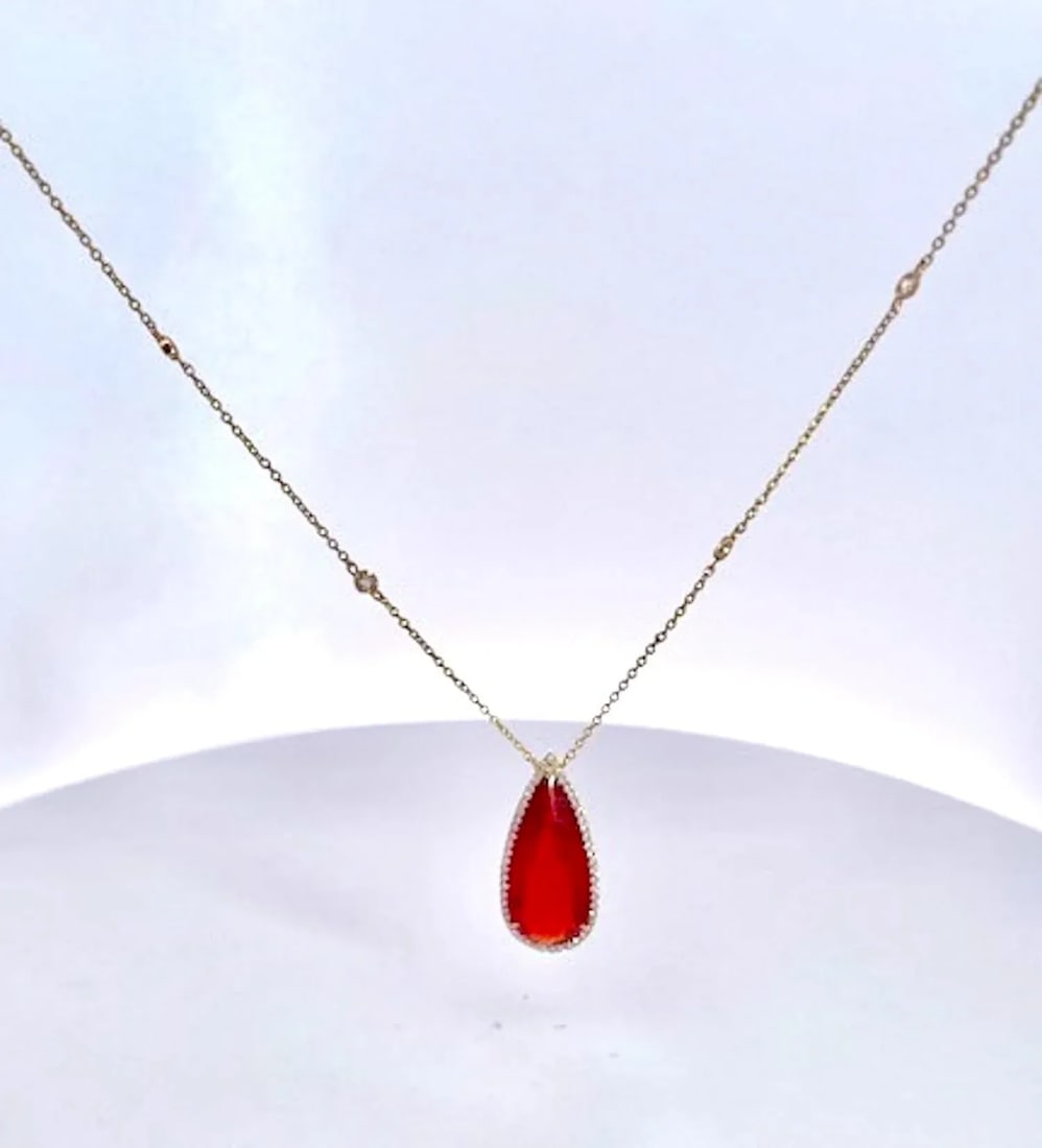 Fire Opal With Diamond Surround 18k - 6