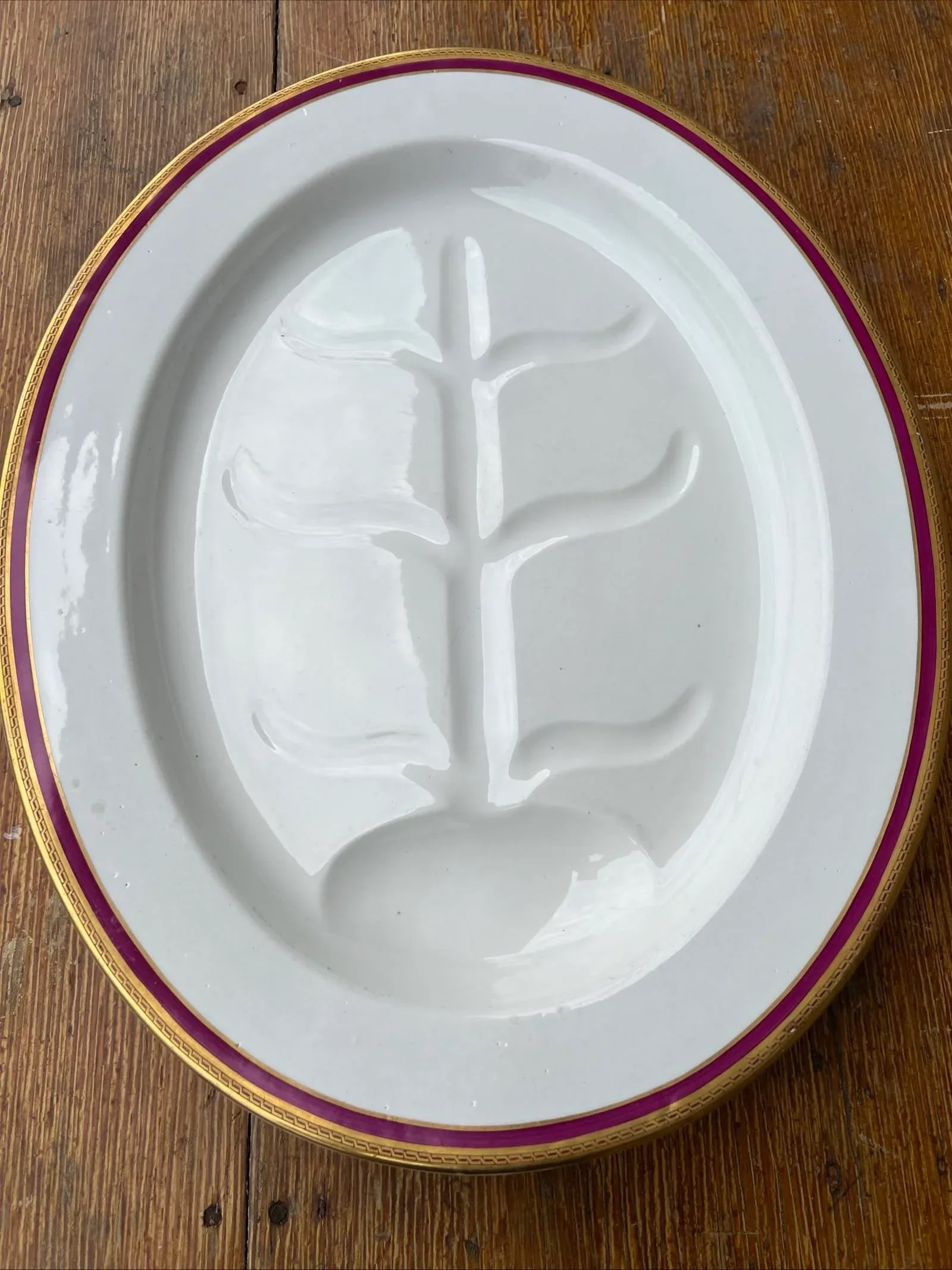 Antique English Ironstone Tree-in-Well Platter With Gold Greek Key Border - 3