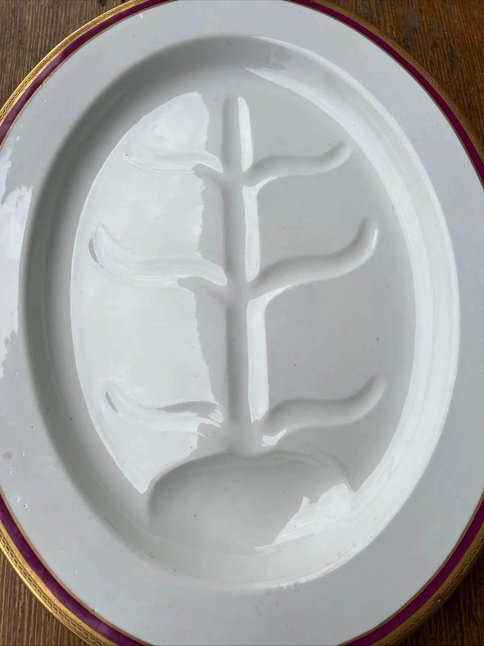 Antique English Ironstone Tree-in-Well Platter With Gold Greek Key Border - 9