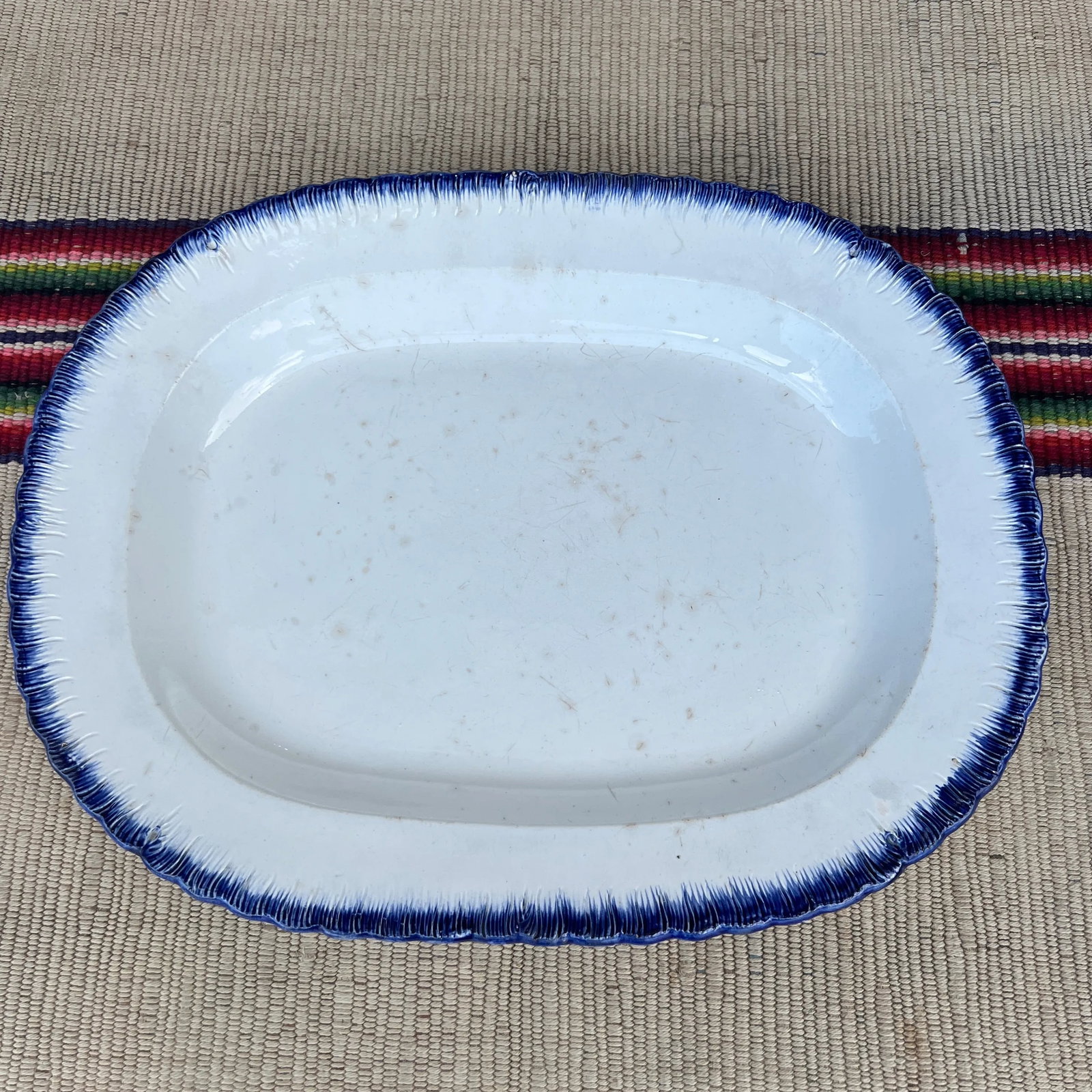Antique Pearlware Blue Feather Edge Platter, Circa 1820's - 12
