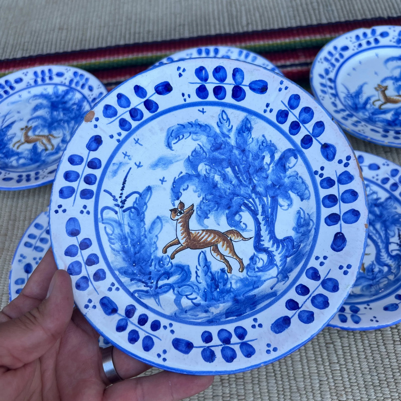 Circa 1970s Vintage EspaÃ±a Talavera Polychrome Decorated Plates- Set of 6 - 10