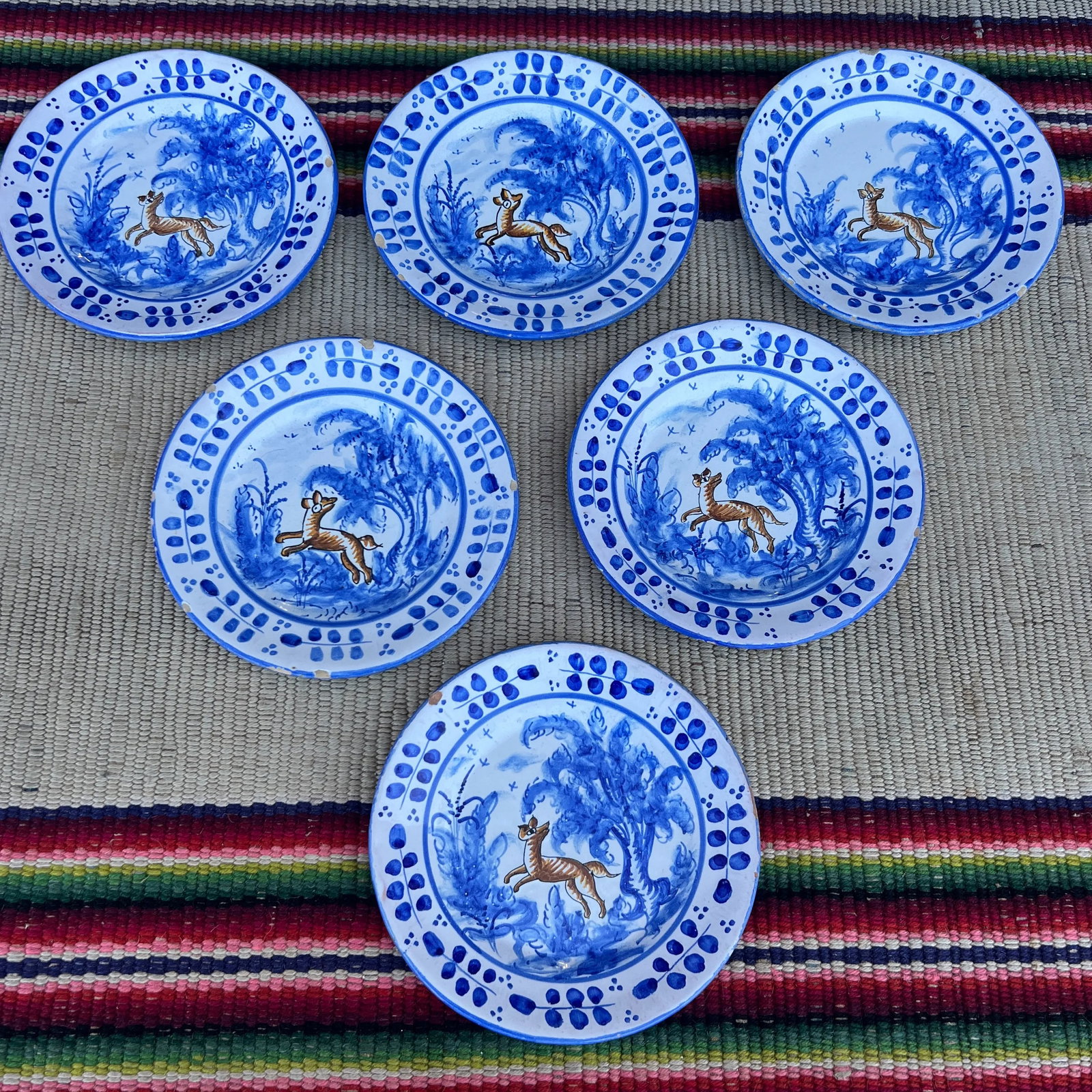 Circa 1970s Vintage EspaÃ±a Talavera Polychrome Decorated Plates- Set of 6 - 12