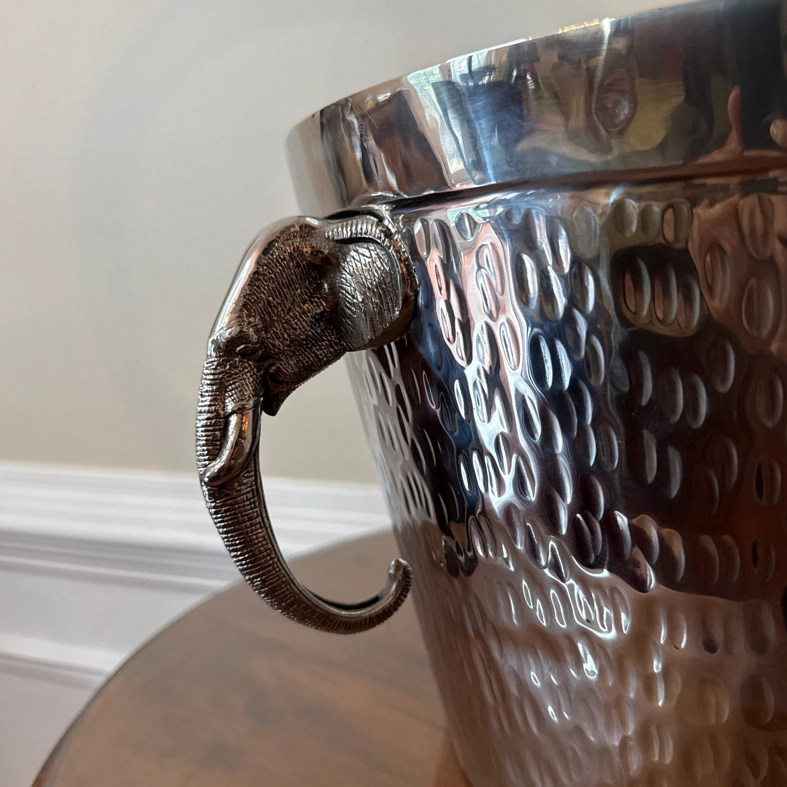 Vintage Elephant Hammered Stainless Steel Ice Bucket - 6