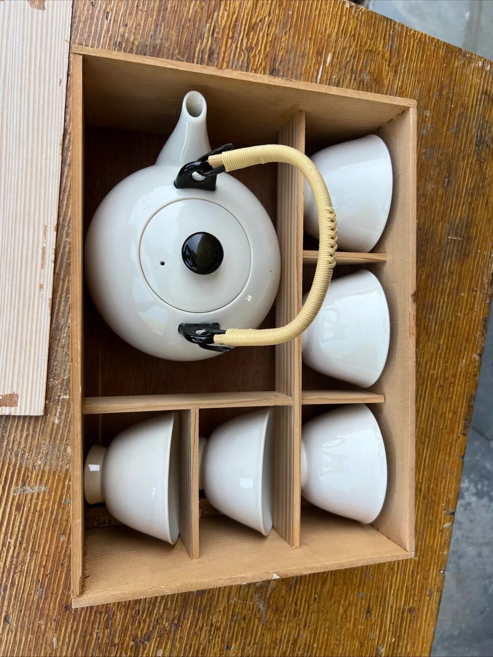 Vintage Japanese 6 Piece Ceremonial Tea Set, Arita Ware Pottery in Box, 1950's - 16