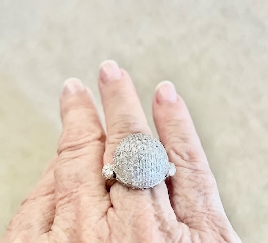 1990s 18k White Gold Diamond Boule Ring 3.95 Carats, Size 6.5 - 15