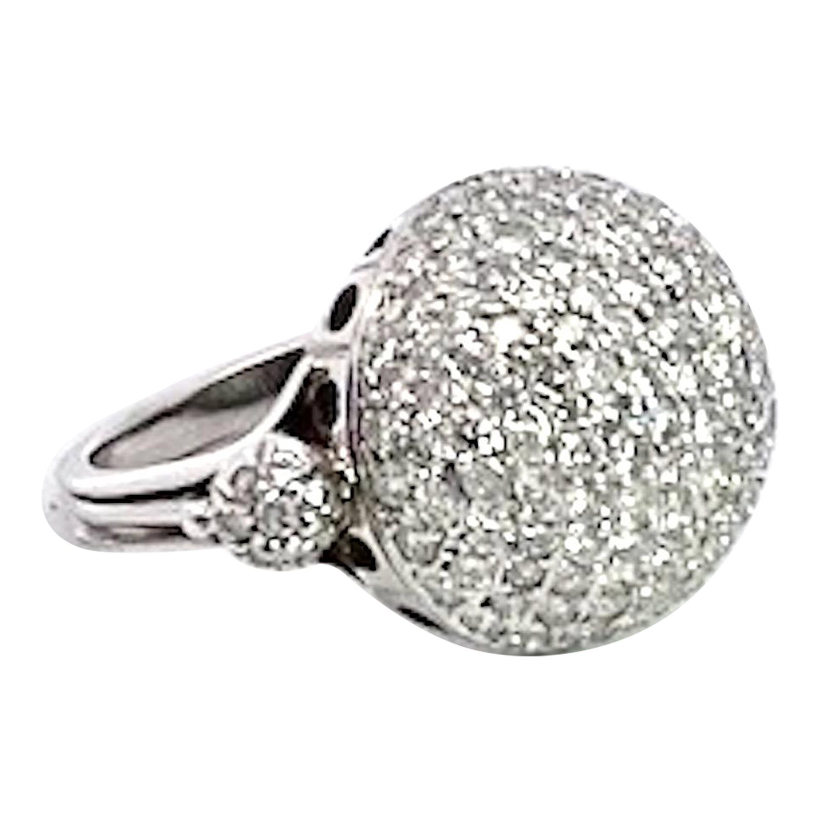 1990s 18k White Gold Diamond Boule Ring 3.95 Carats, Size 6.5: This Boule or Dome ring is sparkly and has 3.95 cts of Diamonds on a high dome setting. This ring comes out of Italy and really is special. When you need a cocktail ring to sparkle and dance this is