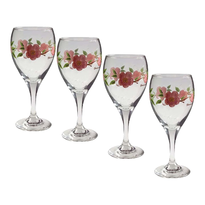 Franciscan Desert Rose 12 Oz Wine Glasses - Set of 4: Set of 4 vintage Franciscan Desert Rose 12 oz wine glasses by Franciscan Condition: Alterations: Original Condition Unaltered Imperfections: Some Imperfections Condition Notes: Excellent Condition Ori