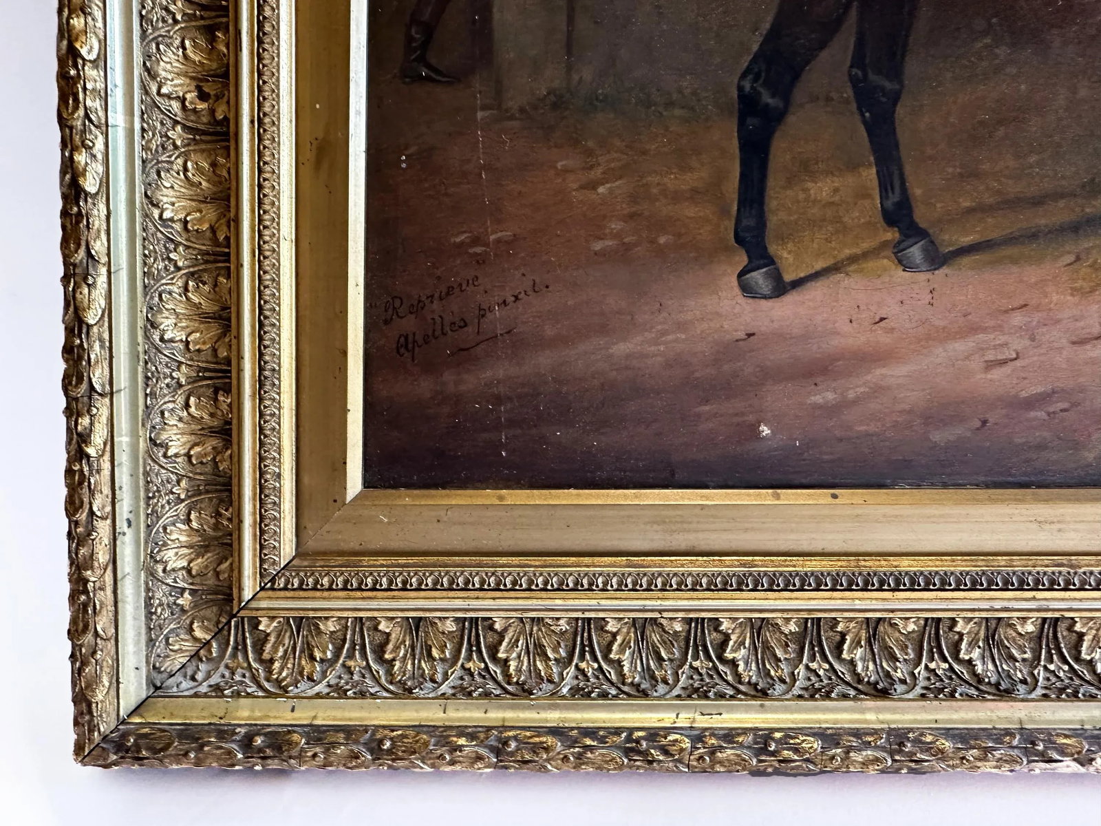 1800s Century "Reprieve" Antique Bay Hunter Horse Painting Oil on Canvas by Apelles - 10