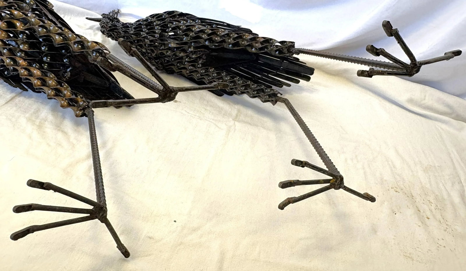 Vintage Artisan Crafted Recycled Metal Standing Crane Sculptures- A Pair - 15