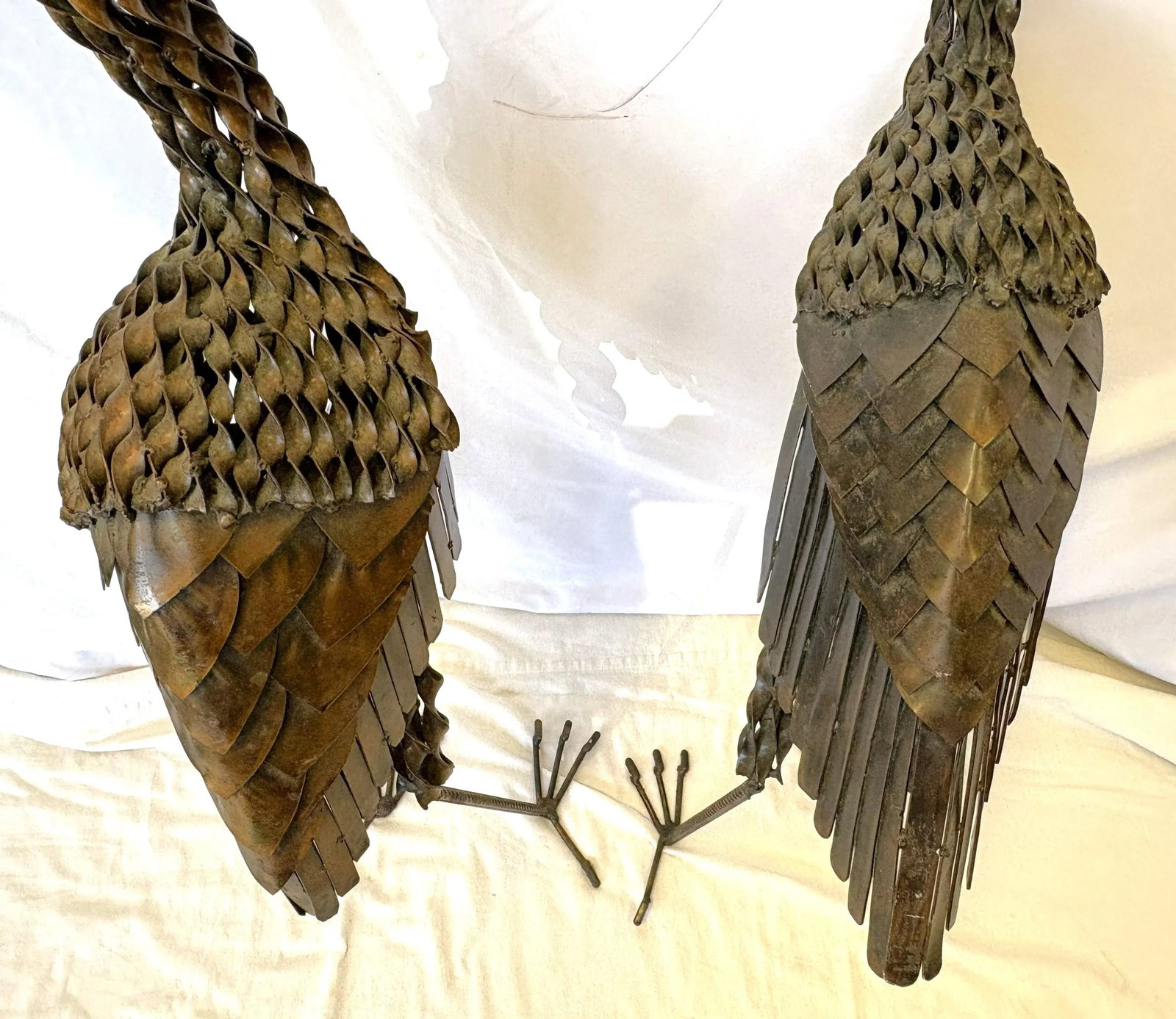 Vintage Artisan Crafted Recycled Metal Standing Crane Sculptures- A Pair - 16