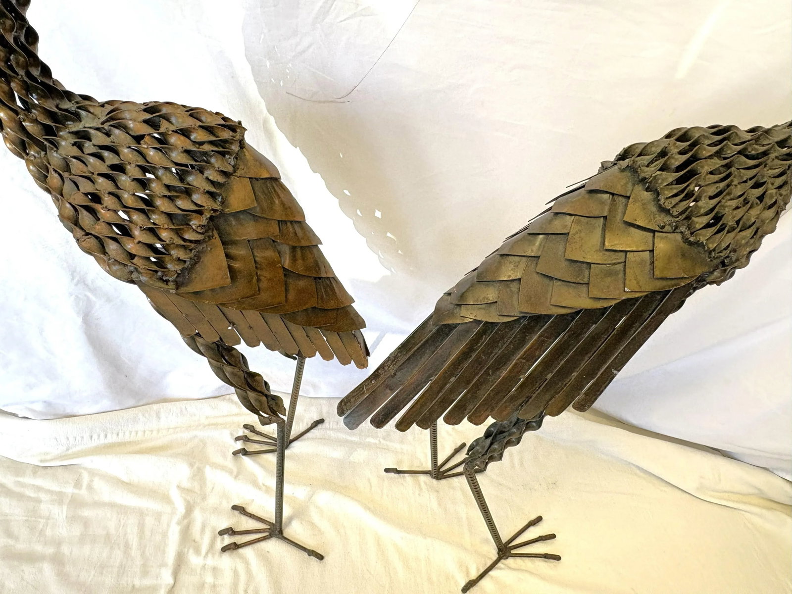 Vintage Artisan Crafted Recycled Metal Standing Crane Sculptures- A Pair - 18