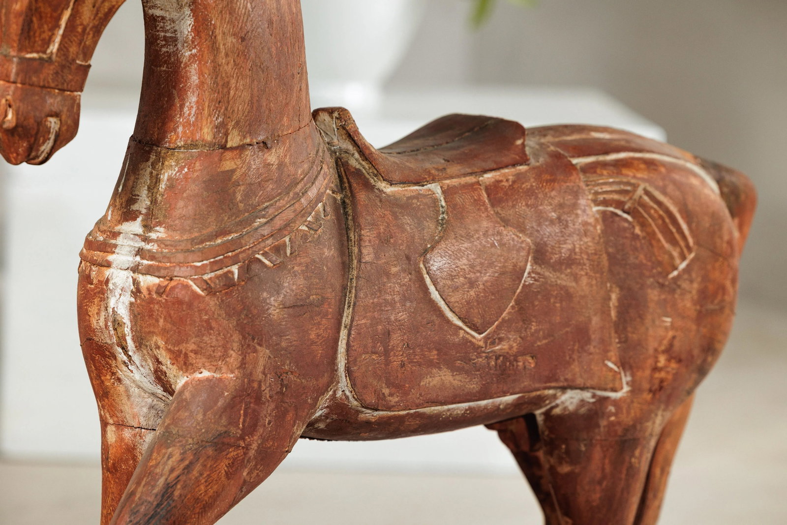 Circa 1950 Rustic Vintage Carved Wood Horse with Saddle on Stand - 12