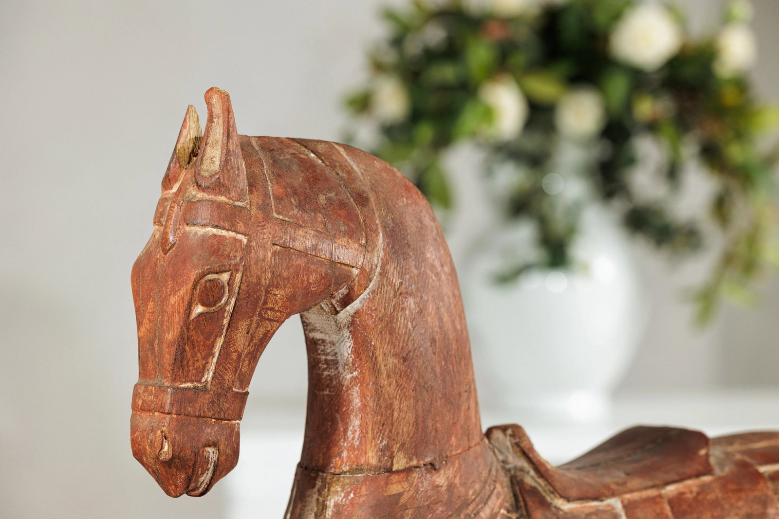 Circa 1950 Rustic Vintage Carved Wood Horse with Saddle on Stand - 3