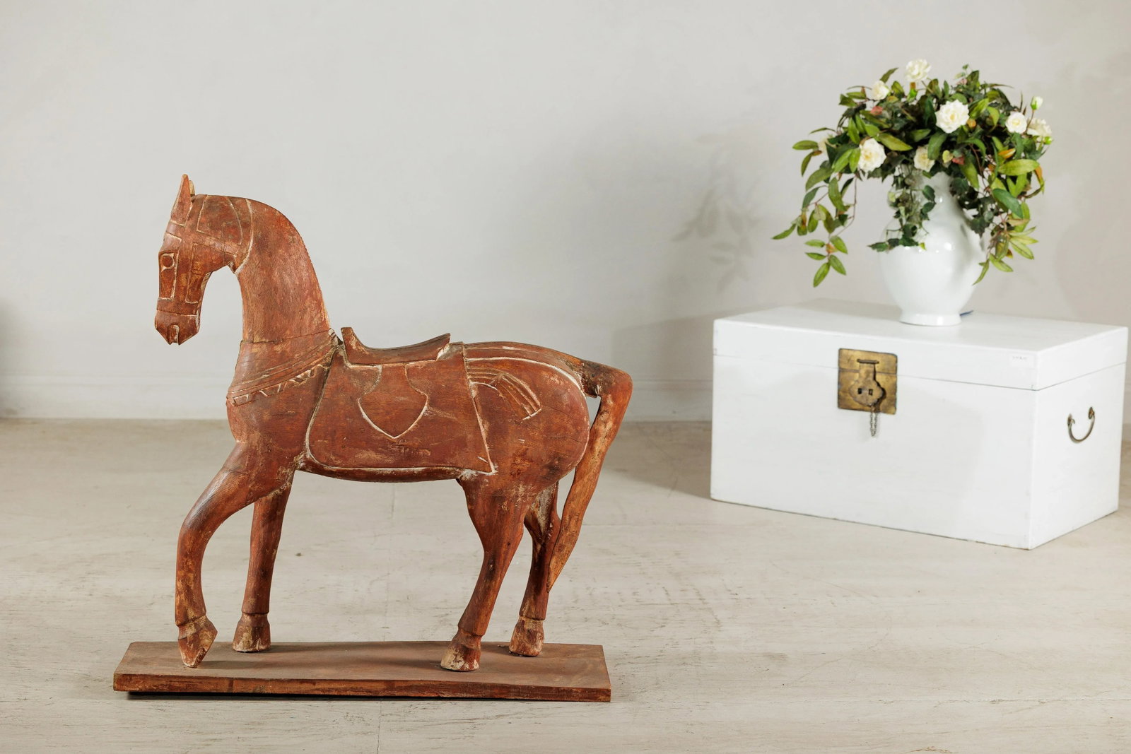 Circa 1950 Rustic Vintage Carved Wood Horse with Saddle on Stand - 6