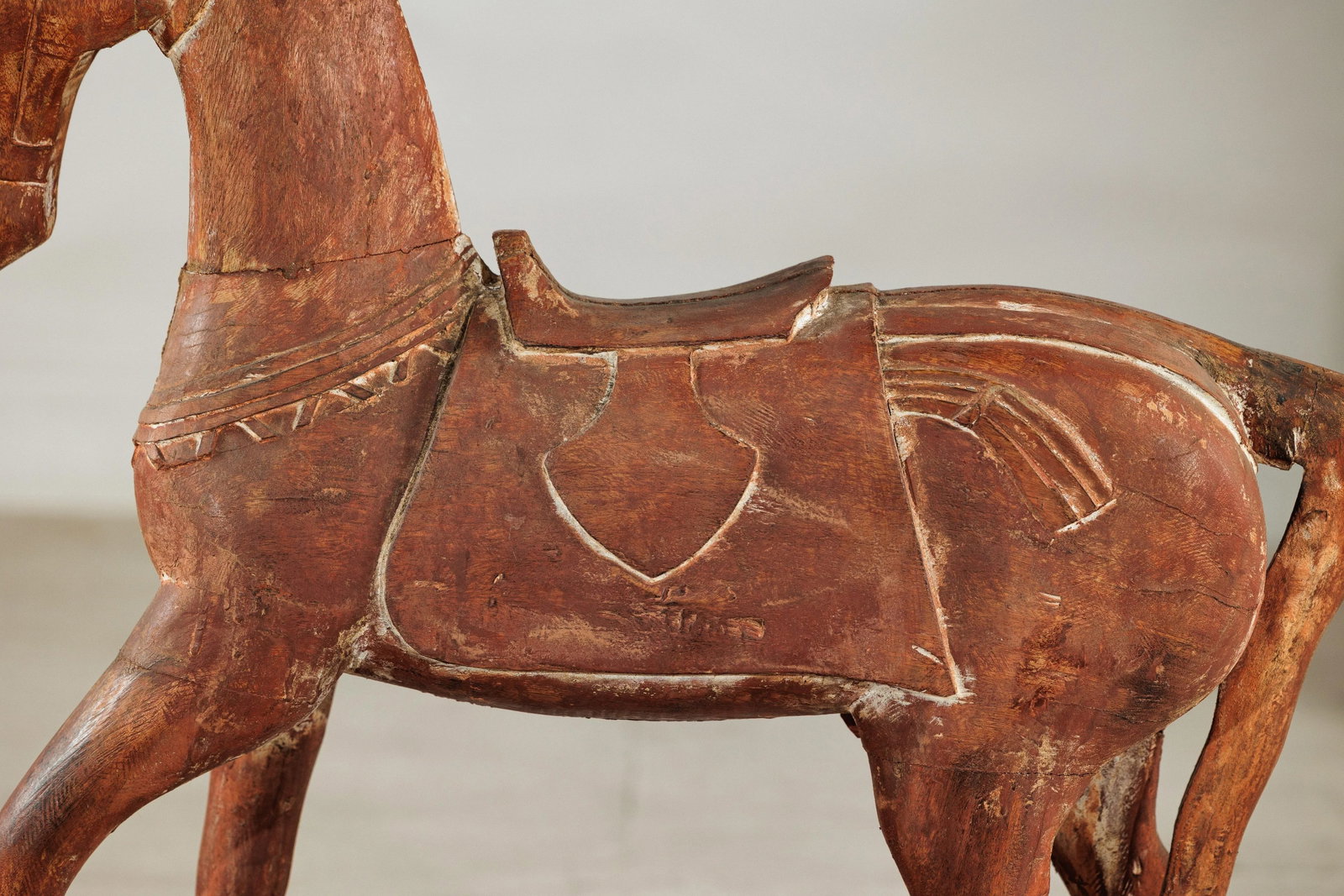 Circa 1950 Rustic Vintage Carved Wood Horse with Saddle on Stand - 8