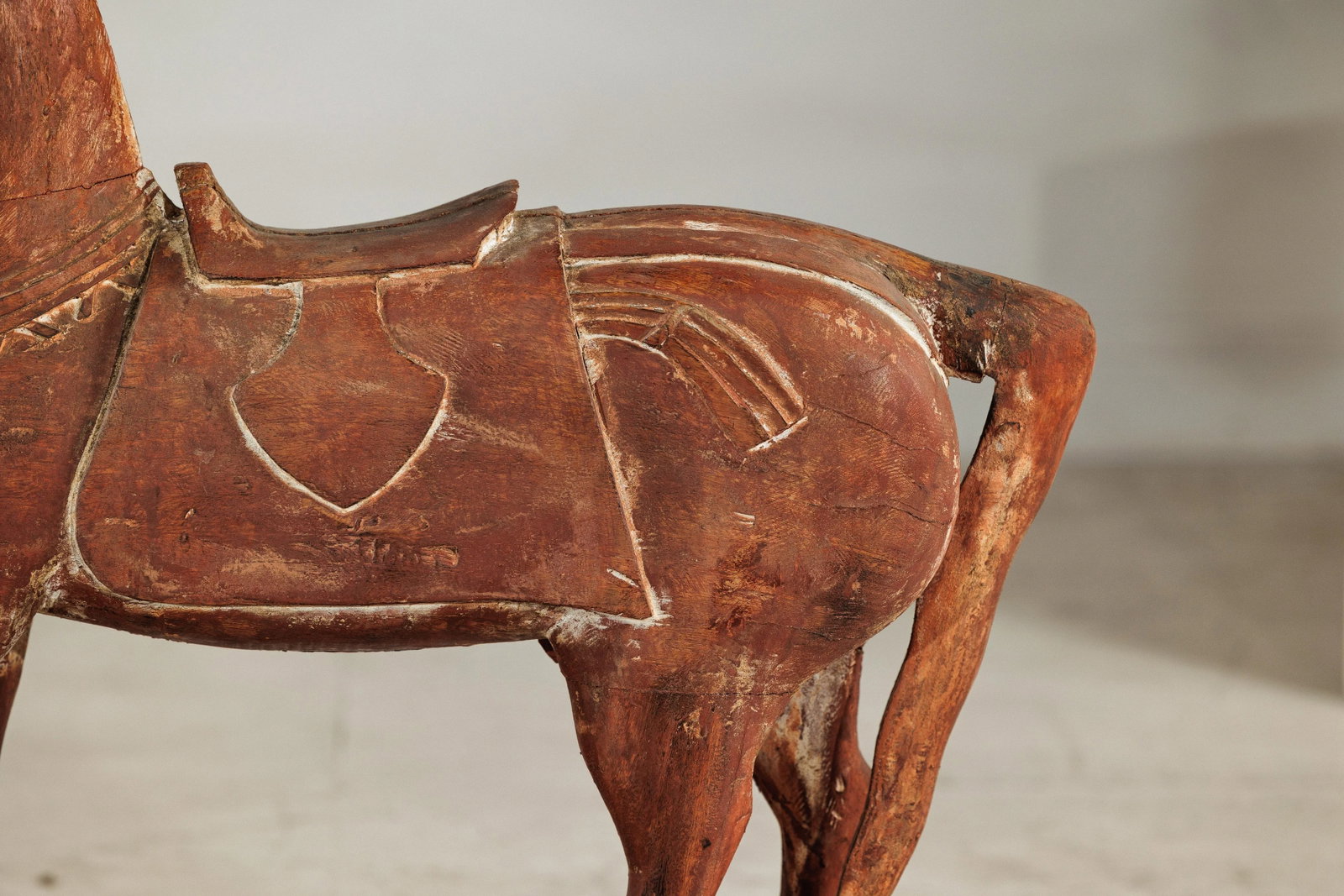 Circa 1950 Rustic Vintage Carved Wood Horse with Saddle on Stand - 9