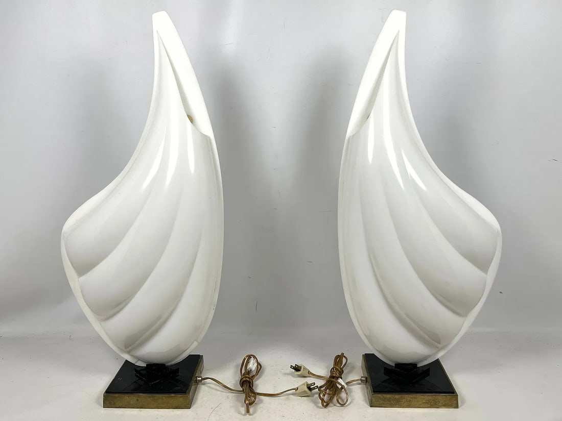Two-Tone Rougier Clam Shell Acrylic Table Lamps - A Pair - 11