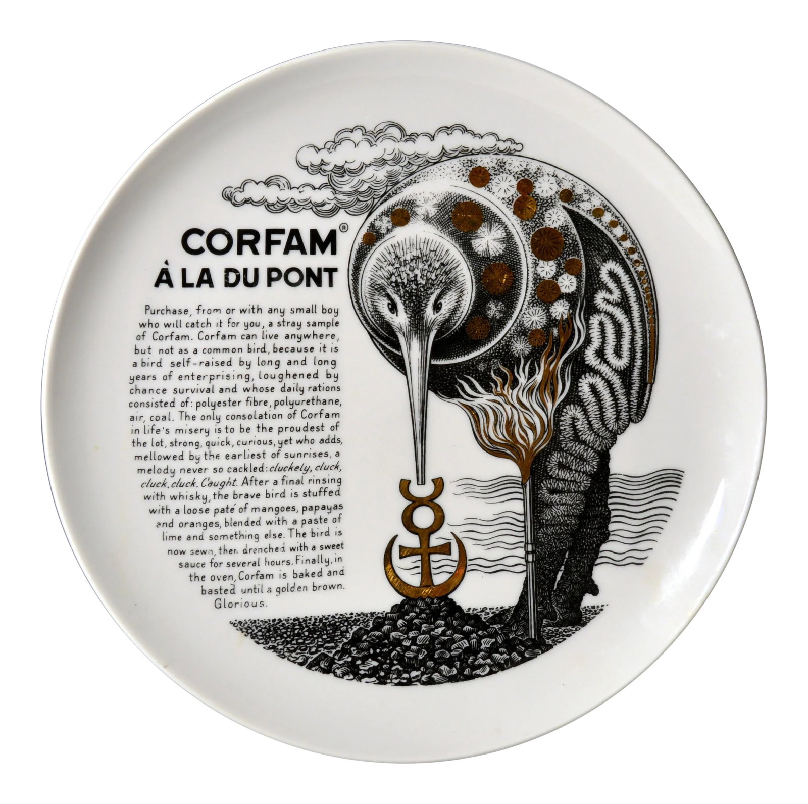 Piero Fornasetti Fleming Joffe Porcelain Recipe Plate -Corfam a La Du Pont (1 of 7)