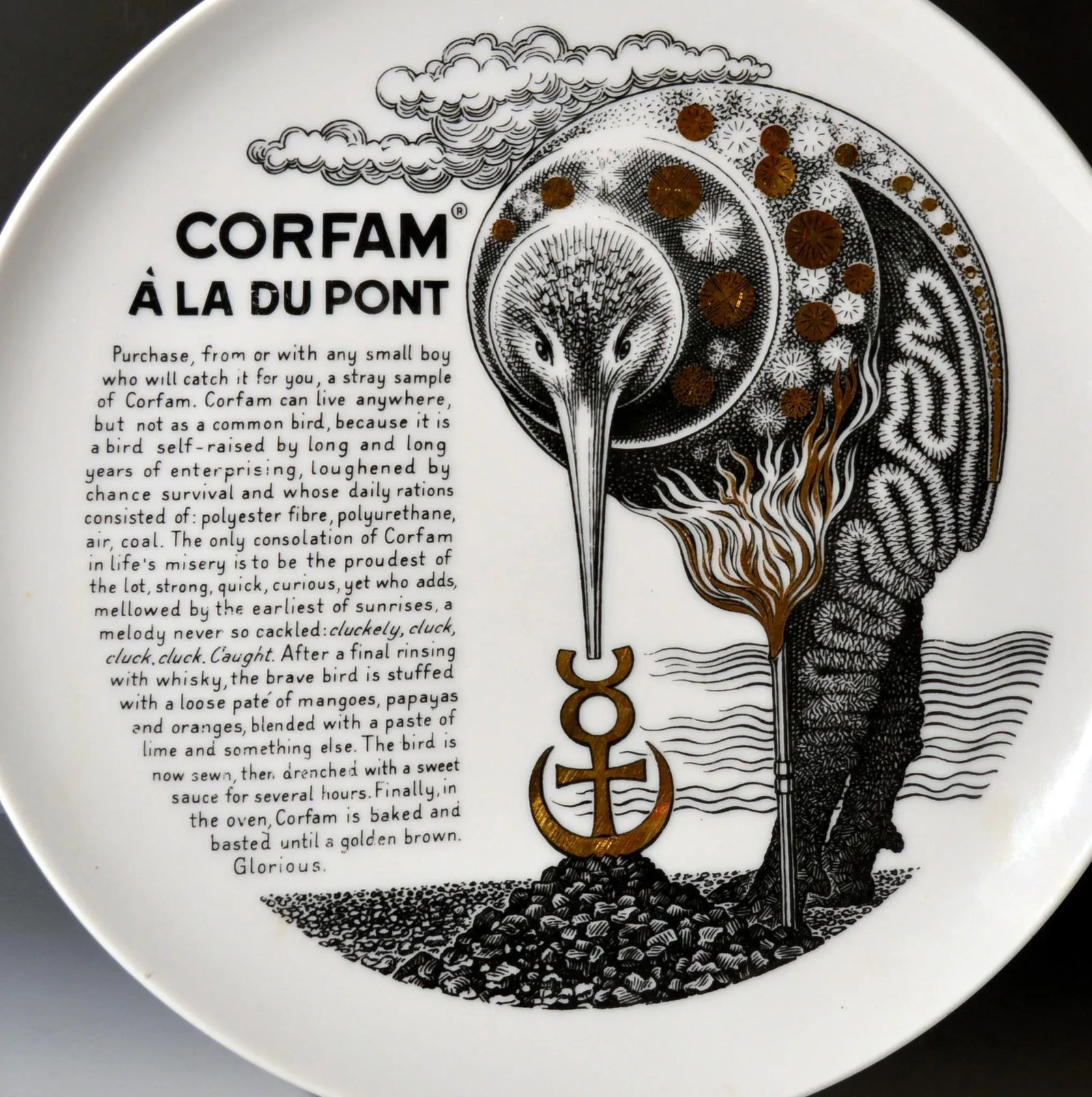 Piero Fornasetti Fleming Joffe Porcelain Recipe Plate -Corfam a La Du Pont - 3