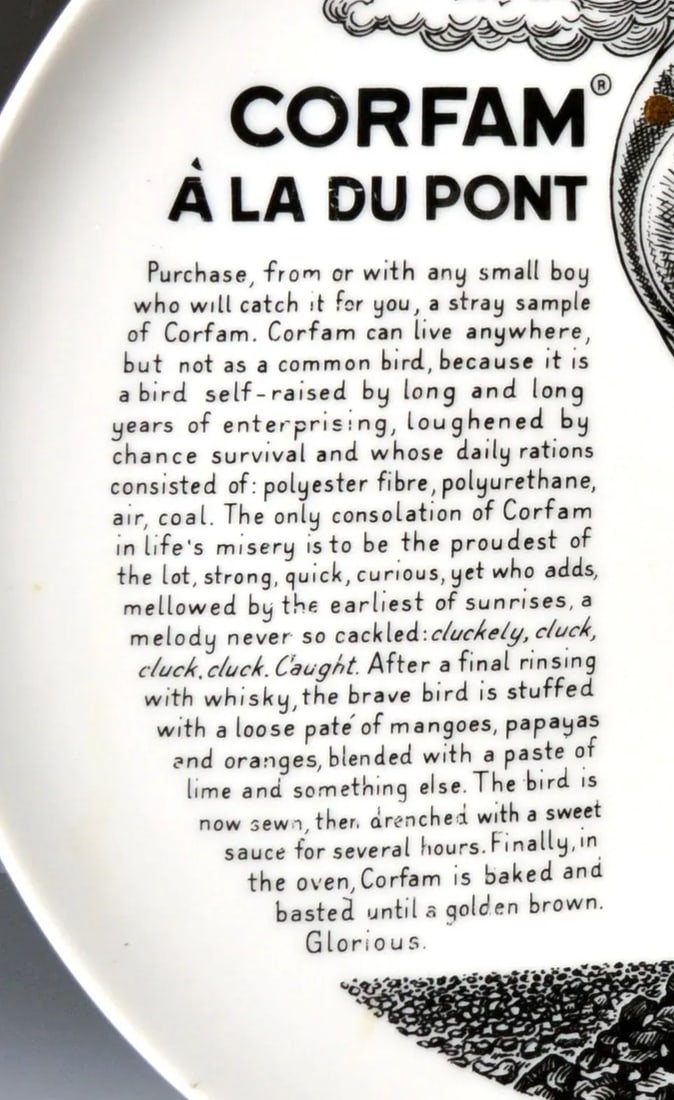Piero Fornasetti Fleming Joffe Porcelain Recipe Plate -Corfam a La Du Pont - 4