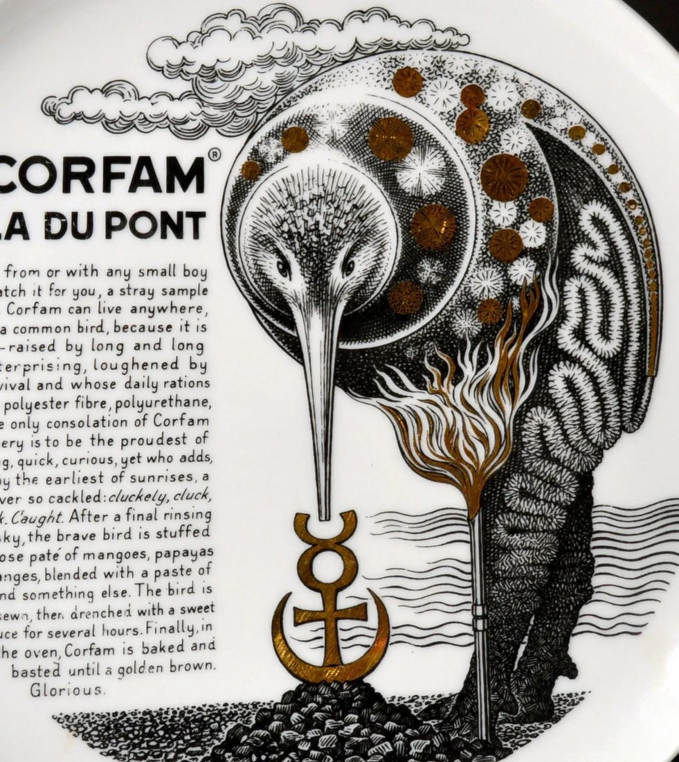 Piero Fornasetti Fleming Joffe Porcelain Recipe Plate -Corfam a La Du Pont - 5