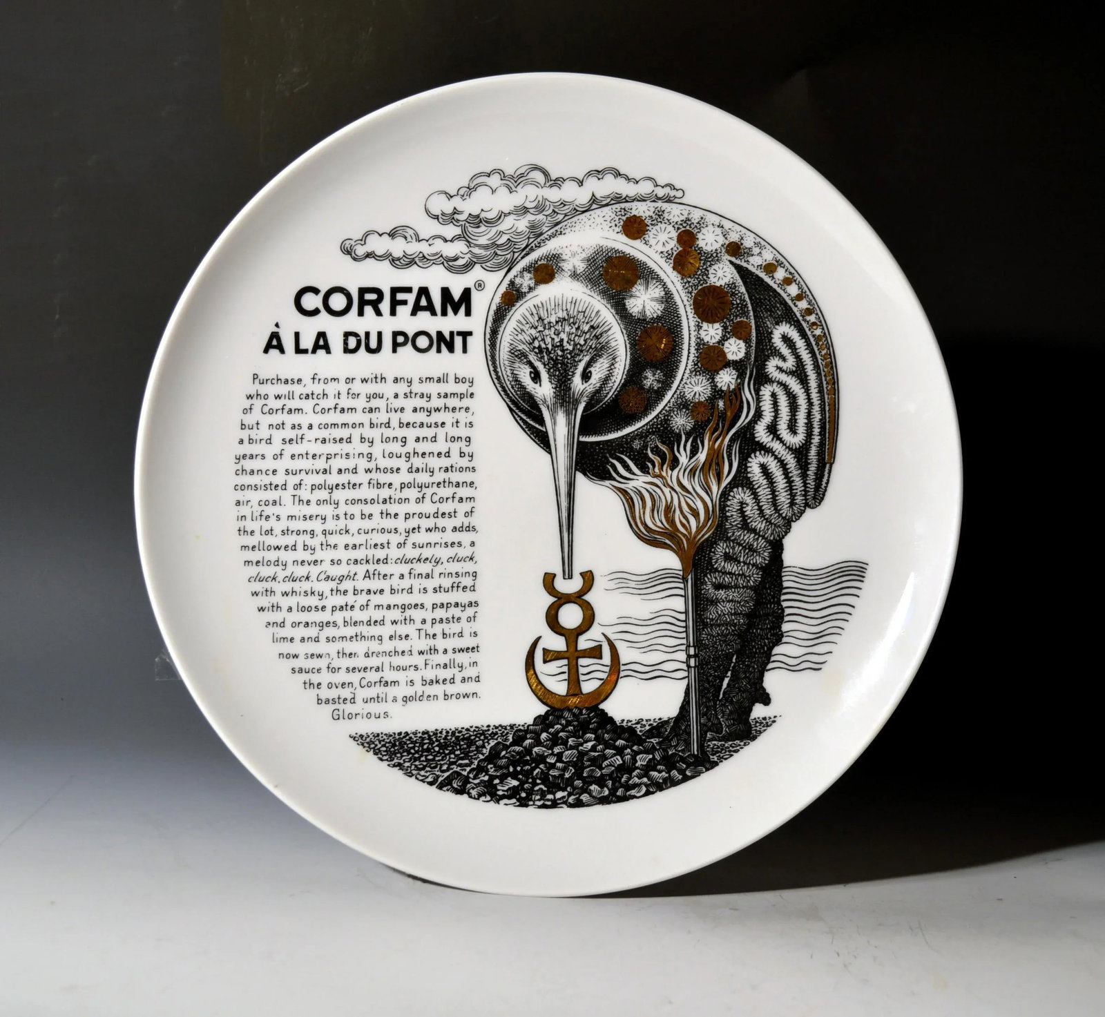 Piero Fornasetti Fleming Joffe Porcelain Recipe Plate -Corfam a La Du Pont - 6